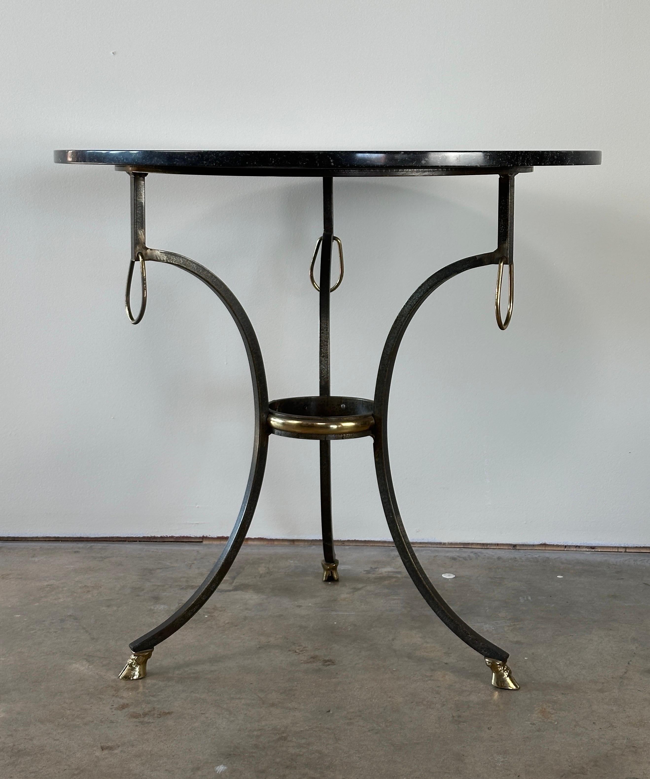 20th Century French Iron & Brass Gueridon with Stone Top attributed to Yale Burge