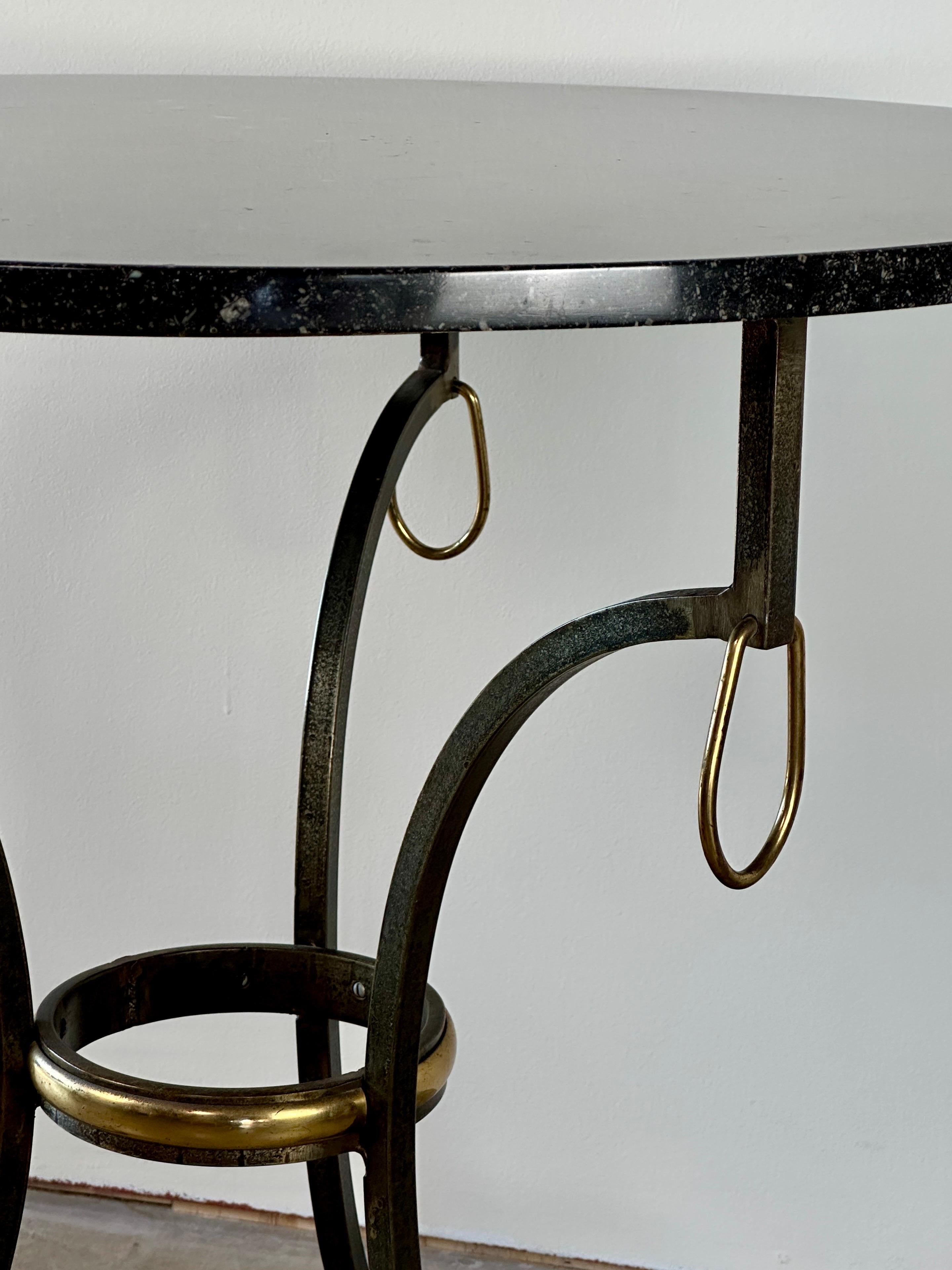 French Iron & Brass Gueridon with Stone Top attributed to Yale Burge 2