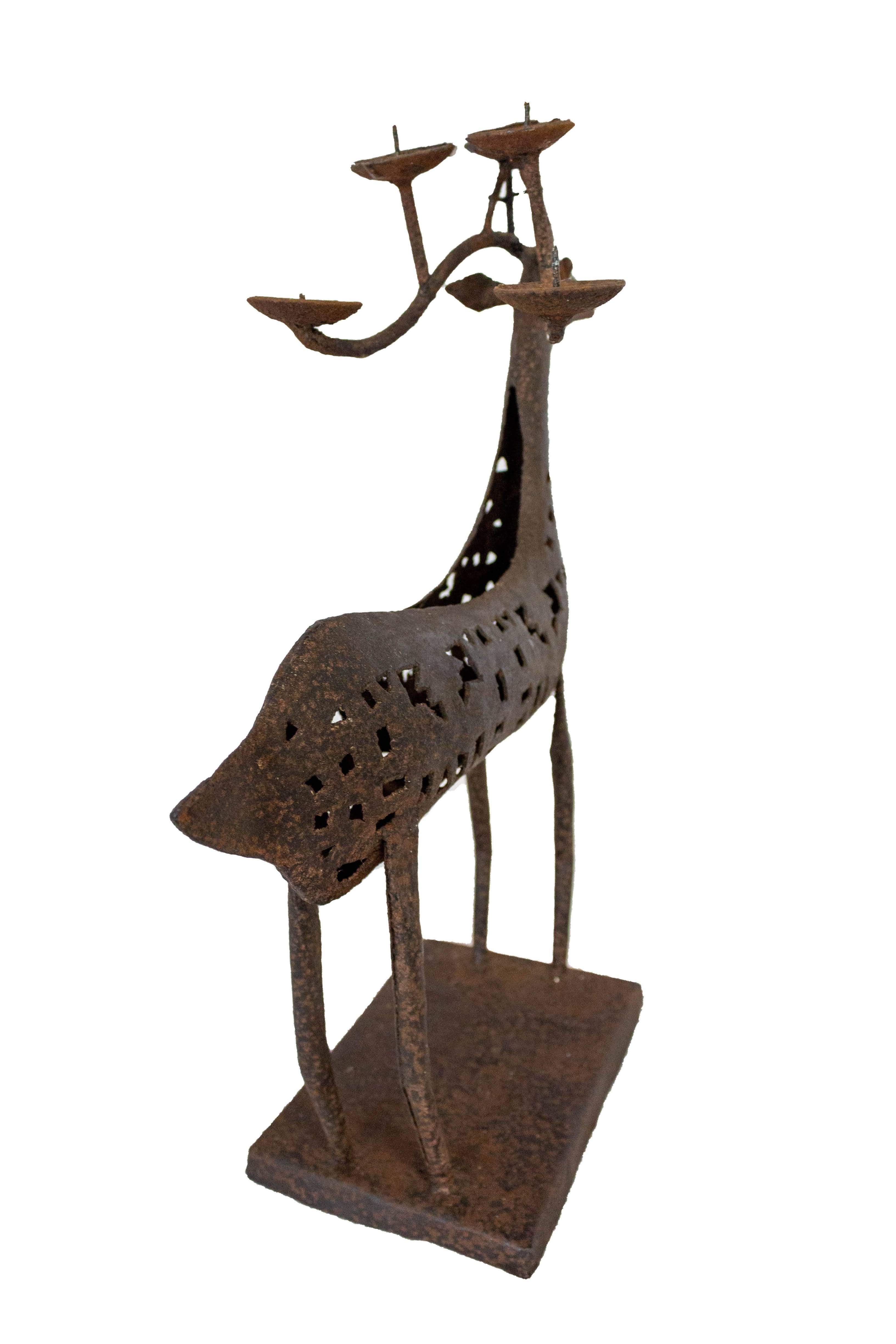 Mid-20th Century French Iron Candleholder Deer Christmas Gift or Decoration Midcentury For Sale