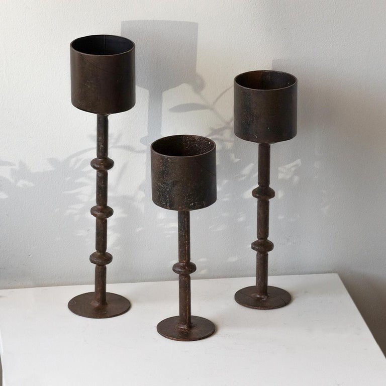 French Iron Candle Holder, Set of 3 at 1stDibs