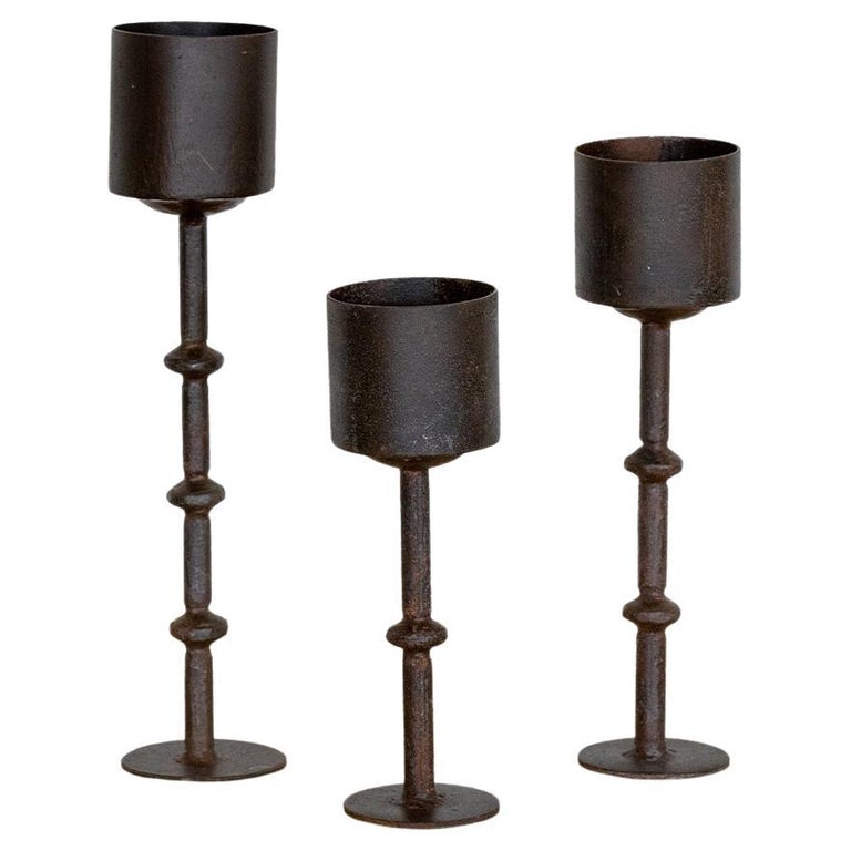 French Iron Candle Holder, Set of 3 at 1stDibs