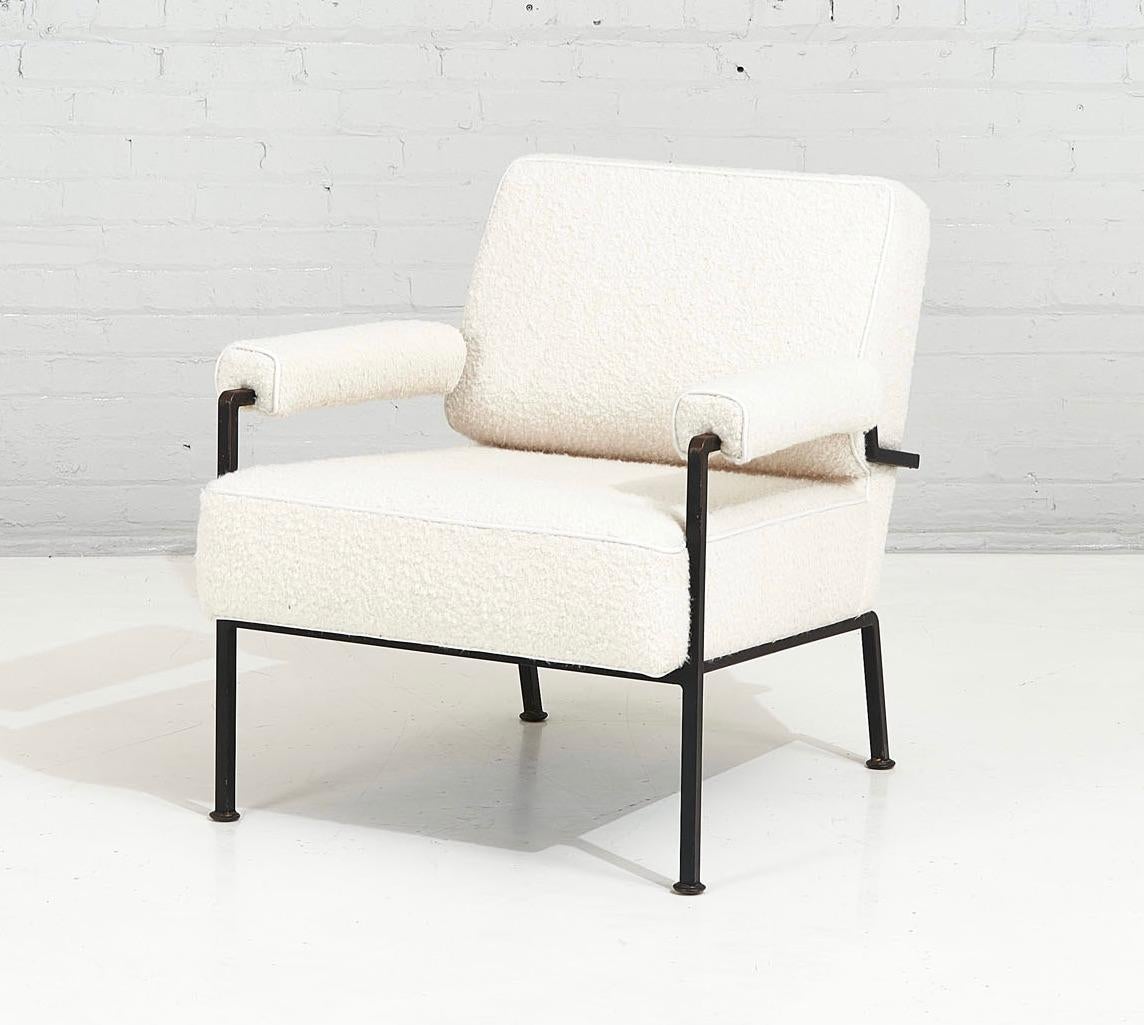 French iron chair white boucle, 1950.