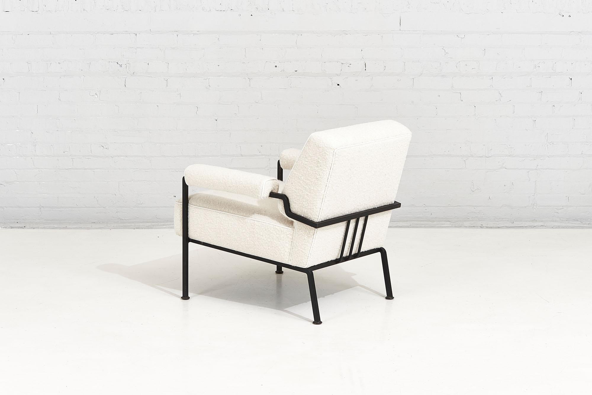 French Iron Chair White Boucle, 1950 1