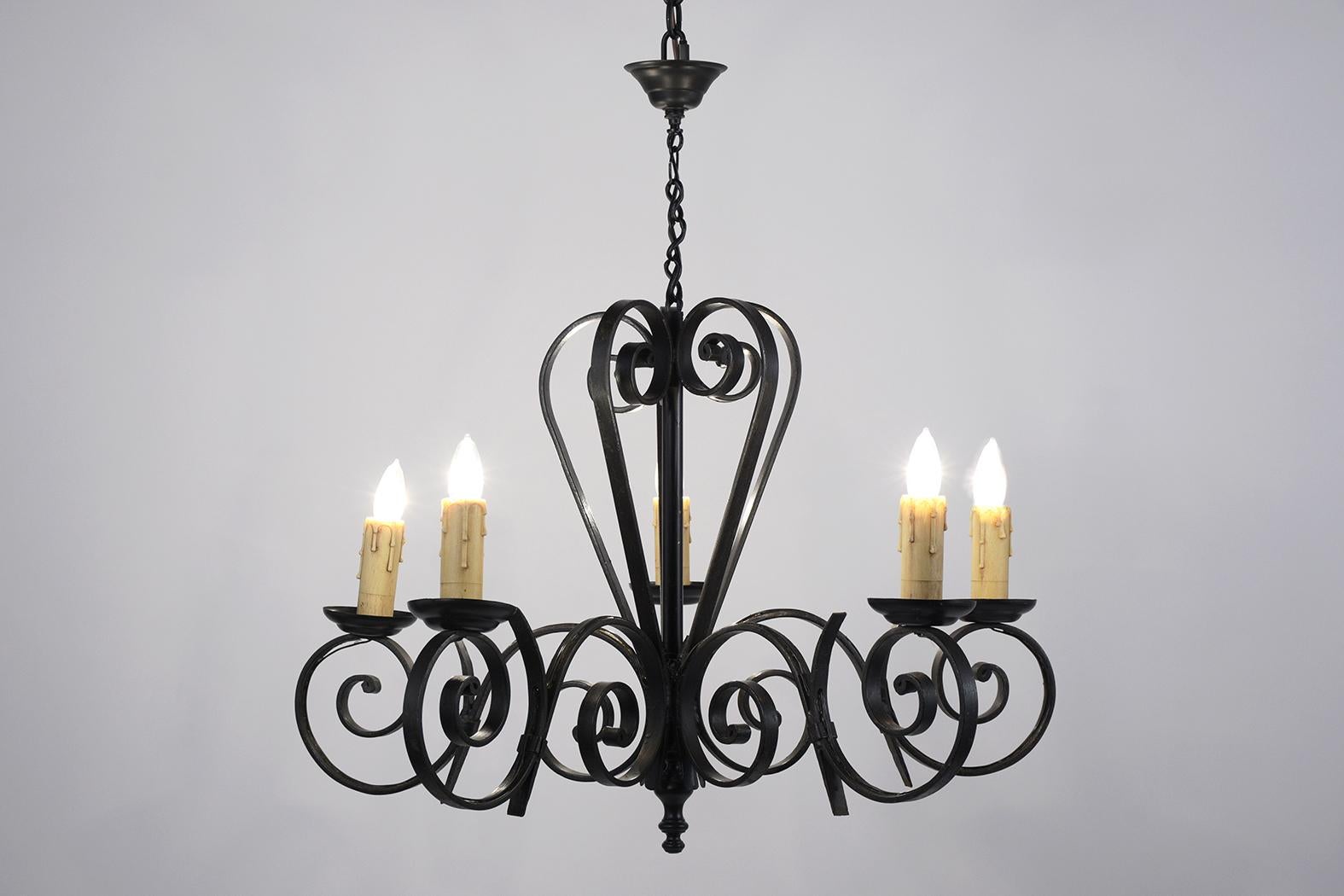 Painted French Iron Chandelier