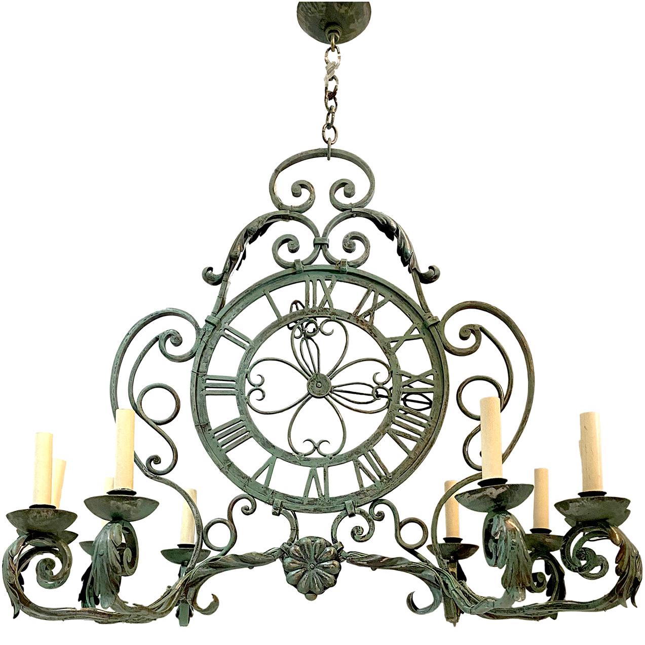 French Iron Clock Chandelier