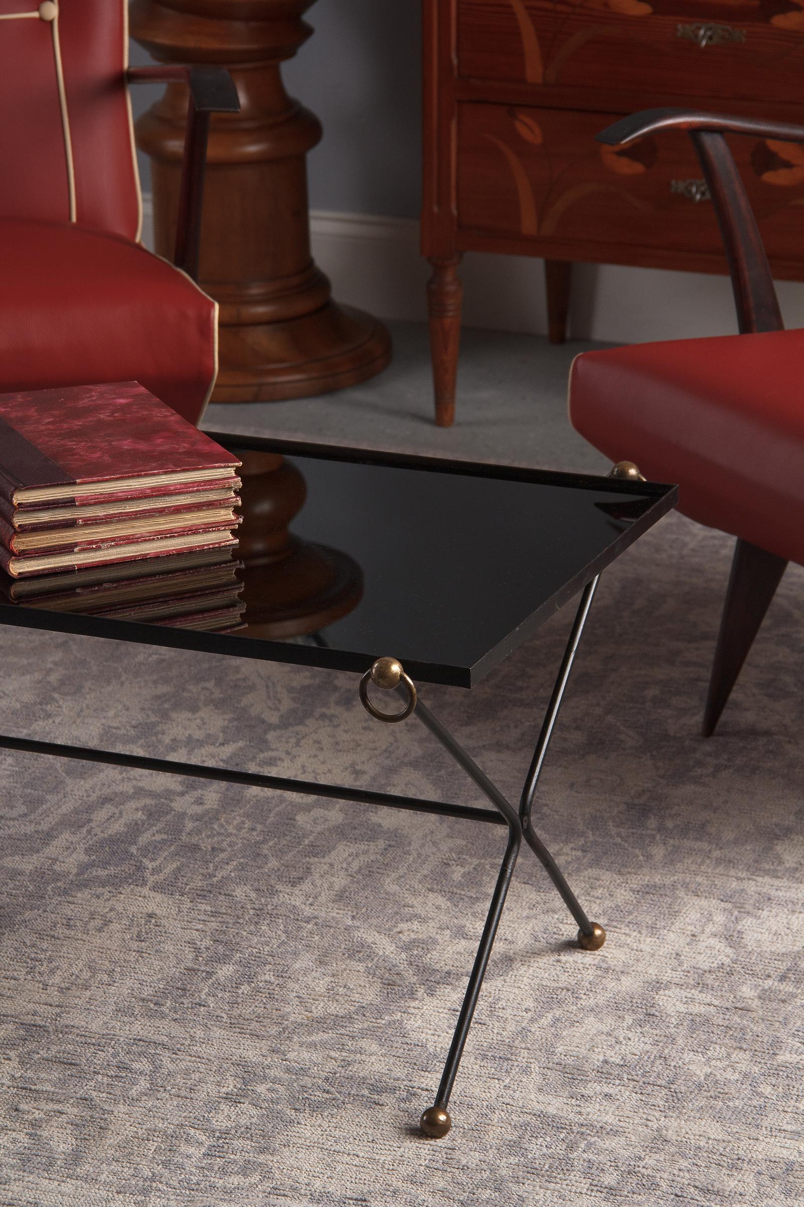 French Iron Coffee Table Attributed to Jacques Adnet, 1950s 2