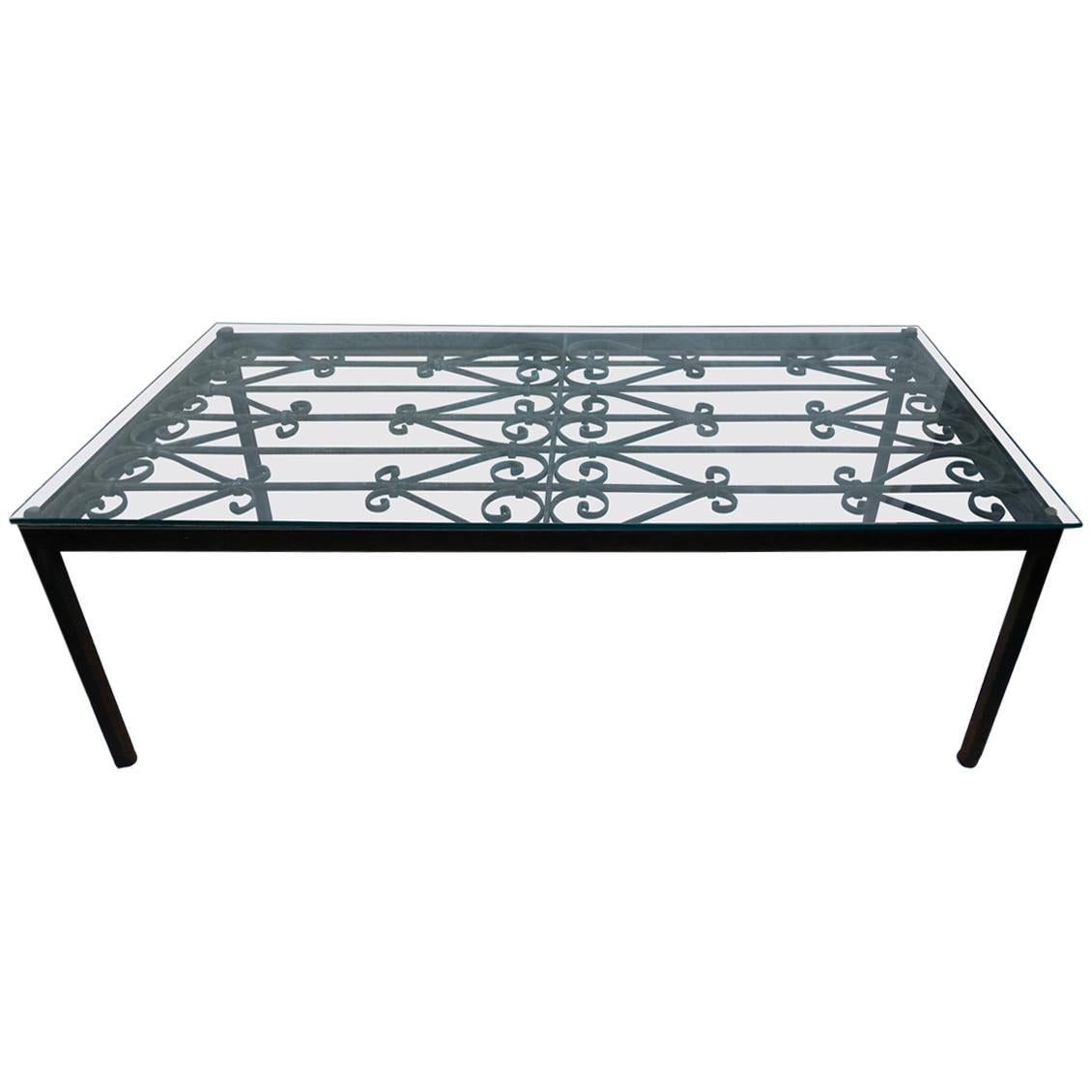 French Iron Coffee Table with Glass Top