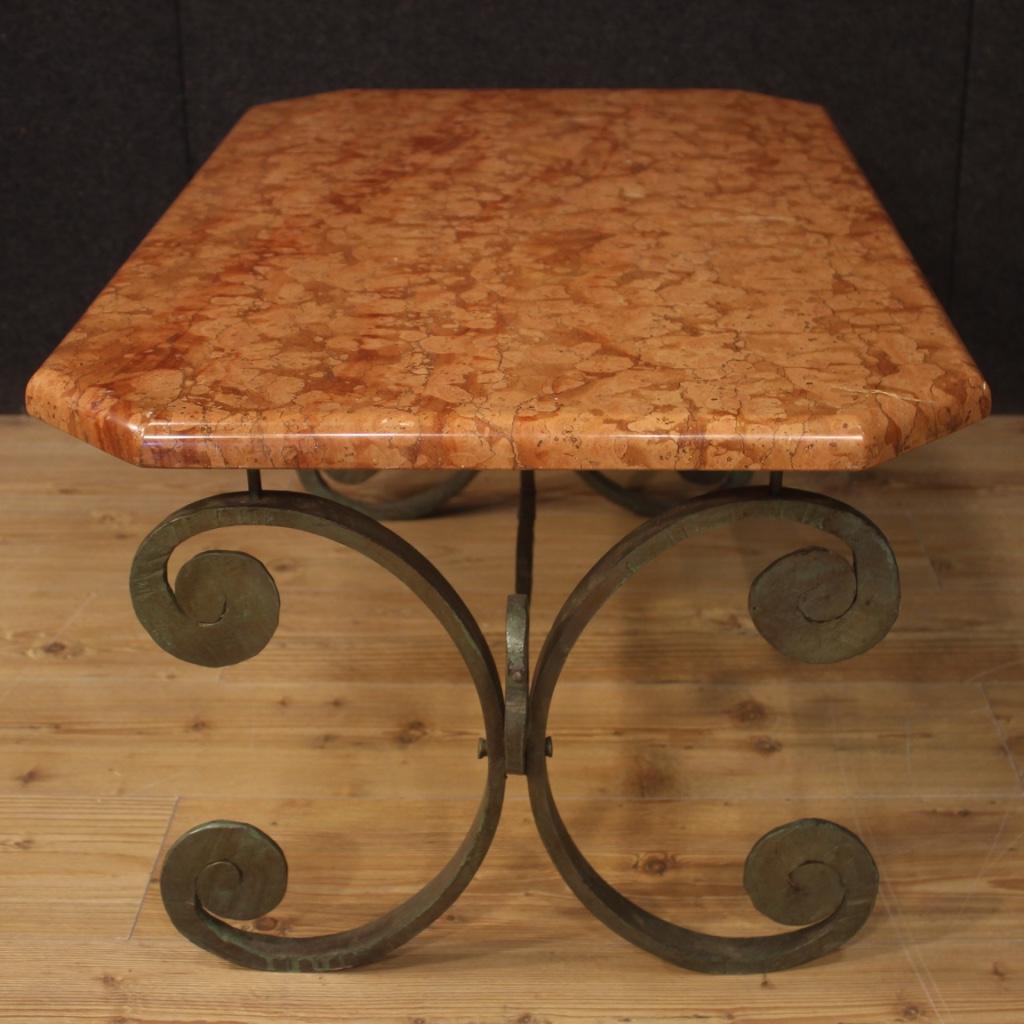 French Iron Coffee Table with Marble Top, 20th Century In Good Condition For Sale In London, GB