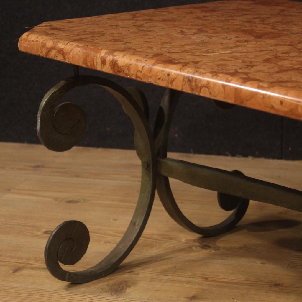 French Iron Coffee Table with Marble Top, 20th Century For Sale 3