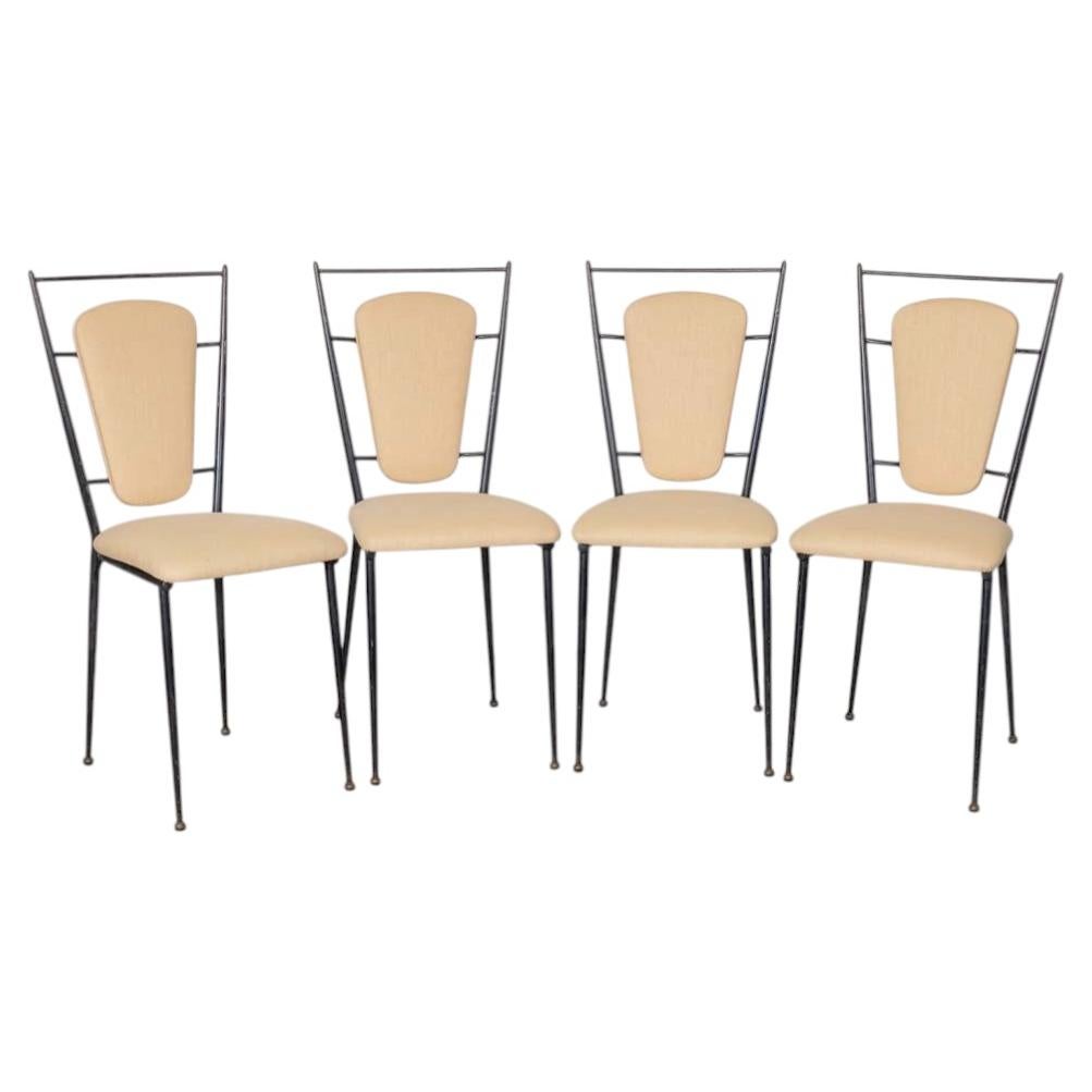 1950s French Iron Dining Chairs, Set of 4