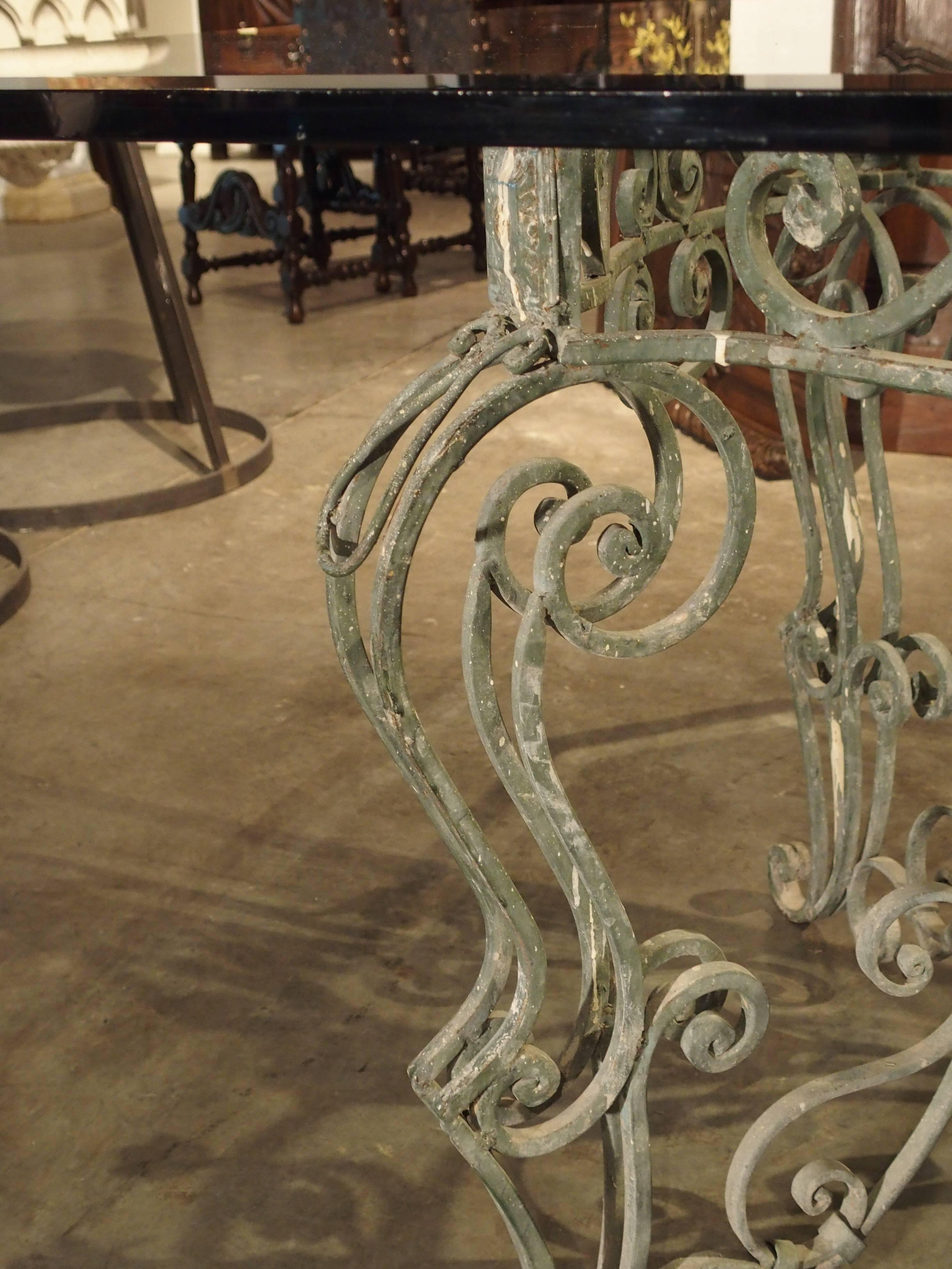 Beveled French Iron Dining Table with Glass Top