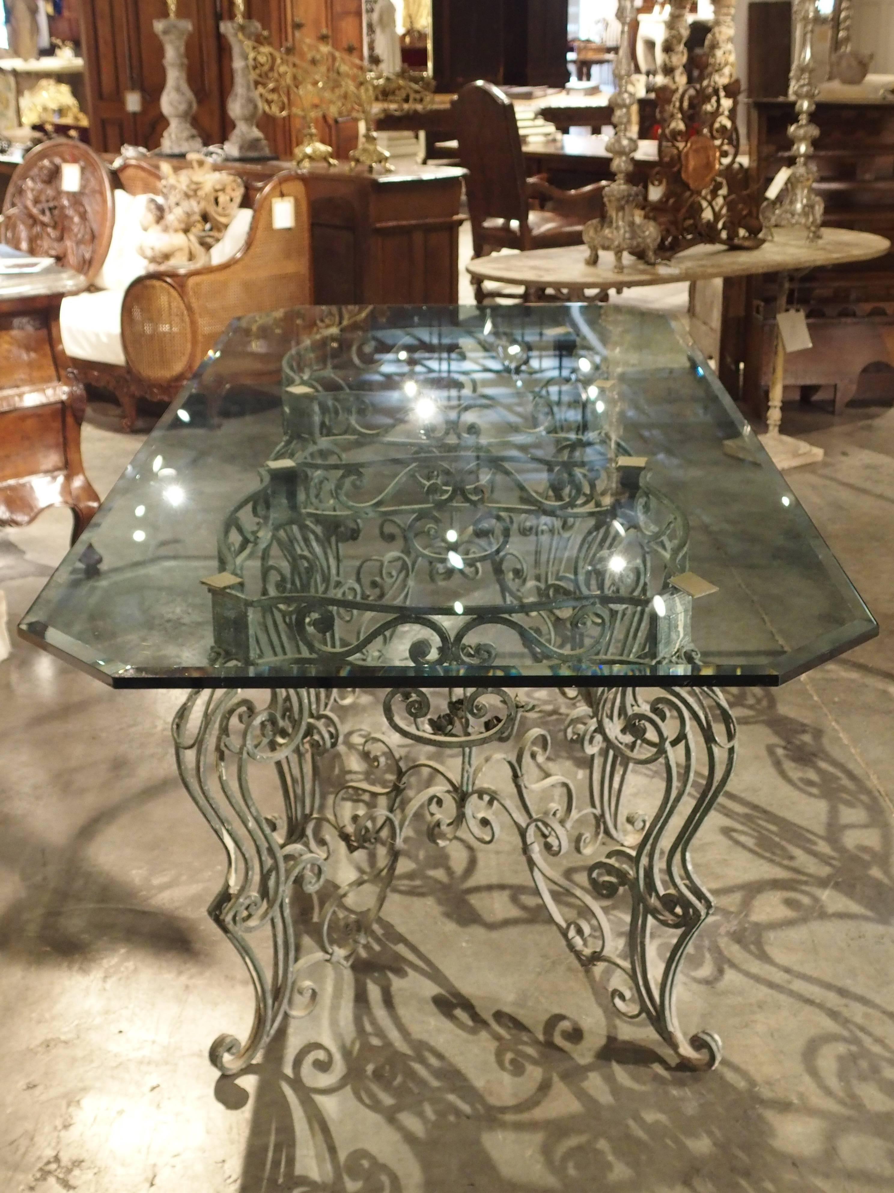 French Iron Dining Table with Glass Top In Good Condition In Dallas, TX