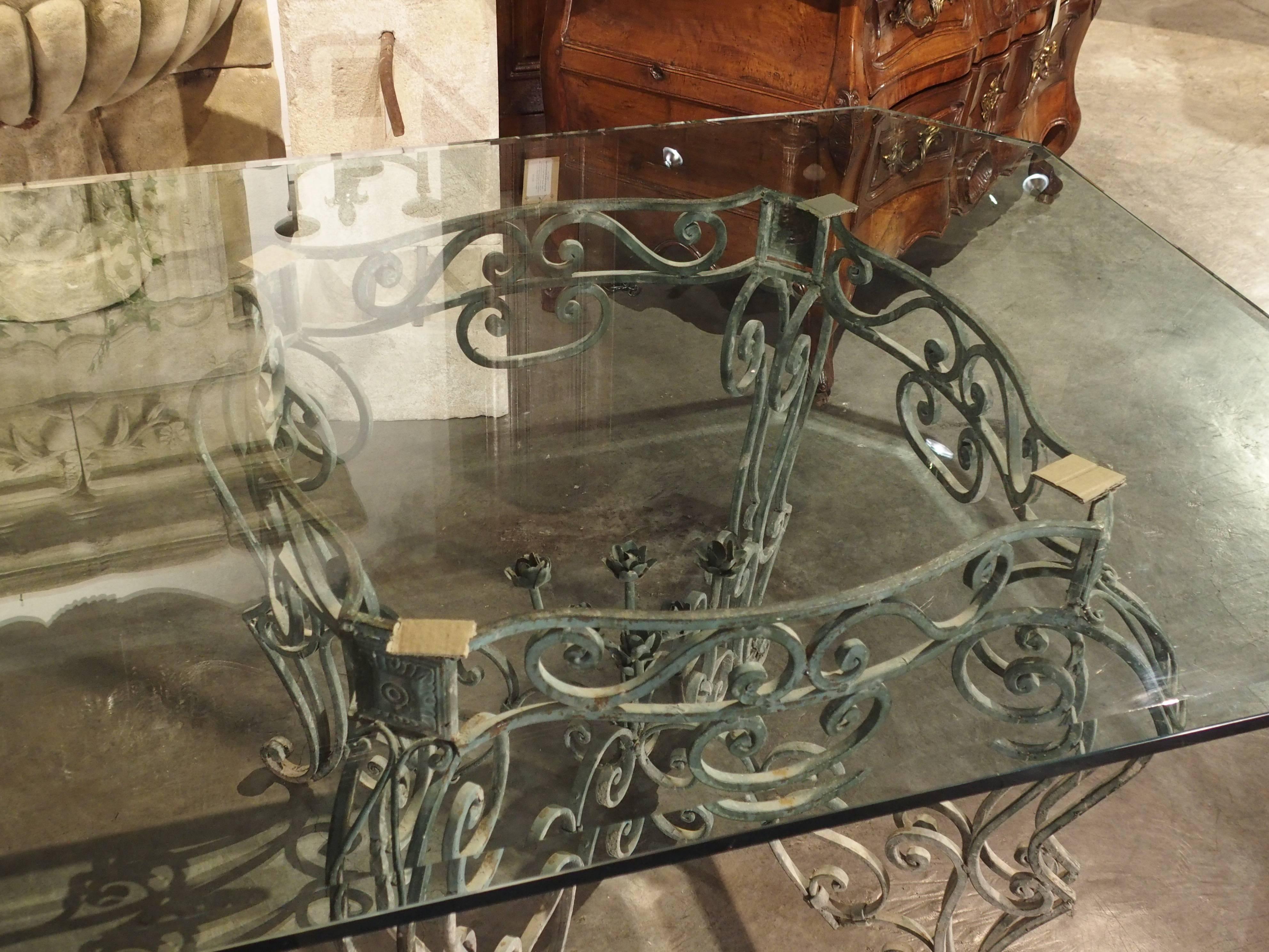 20th Century French Iron Dining Table with Glass Top