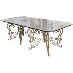 French Iron Dining Table with Glass Top