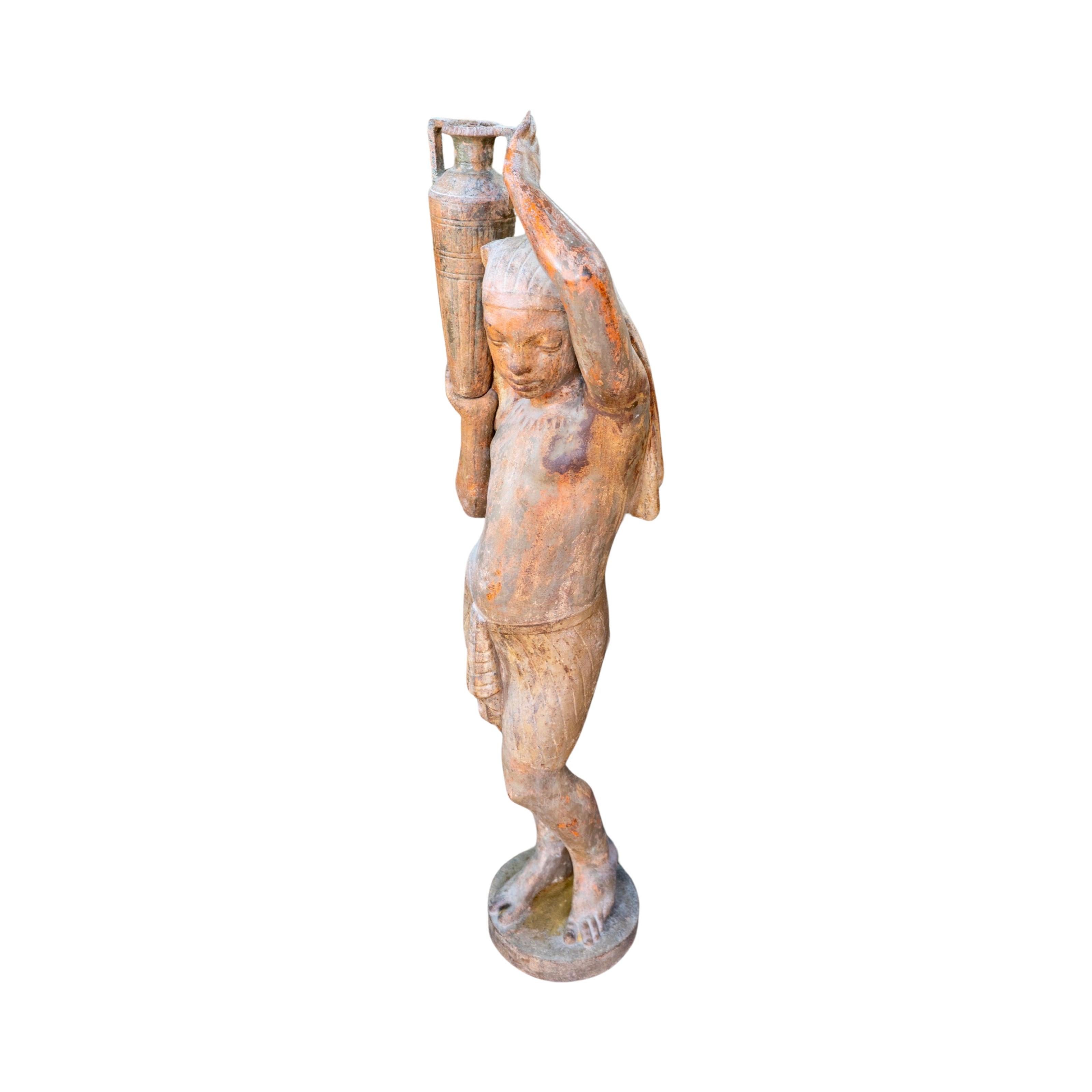 French Iron Egyptian Water Bearer Sculpture In Good Condition For Sale In Dallas, TX