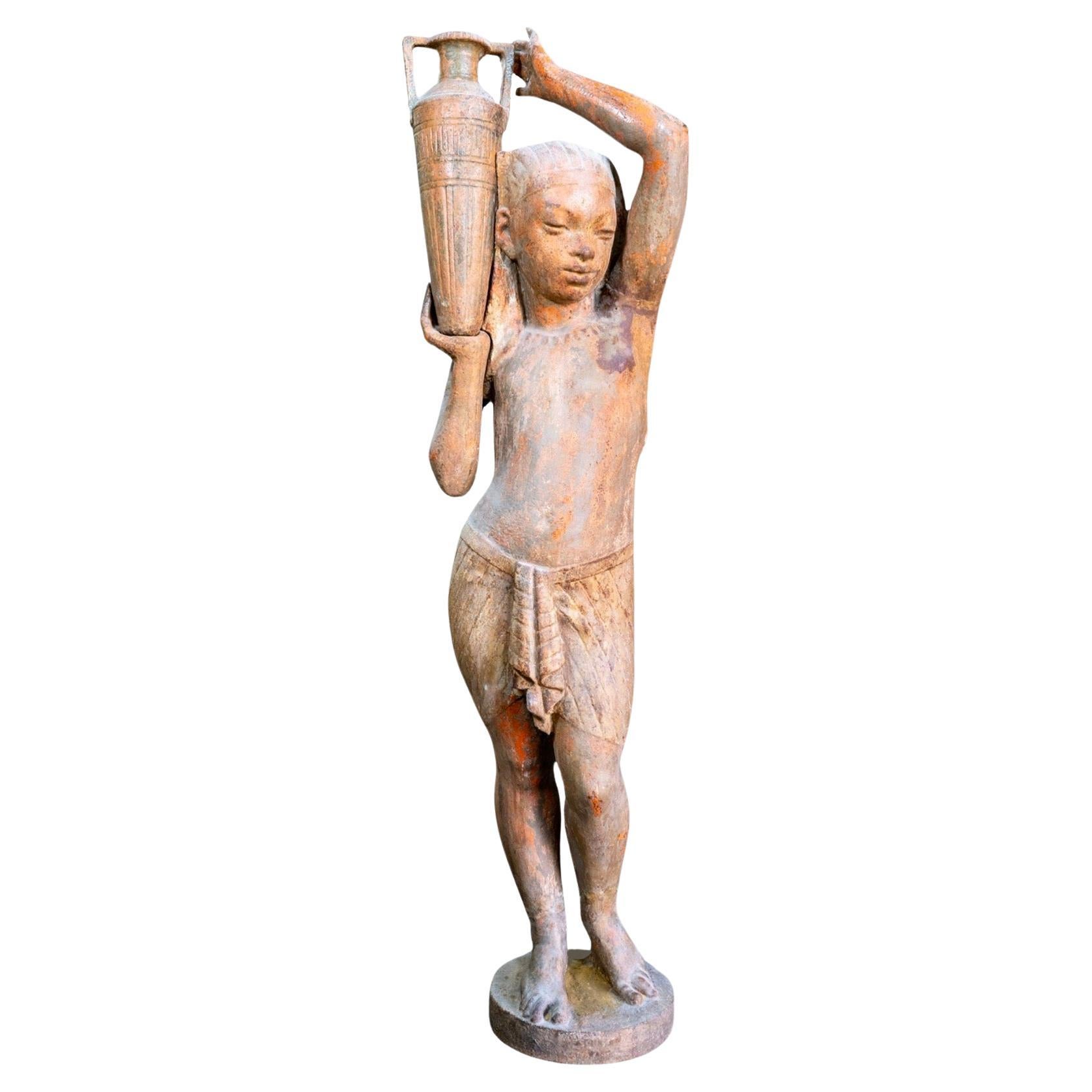 French Iron Egyptian Water Bearer Sculpture For Sale