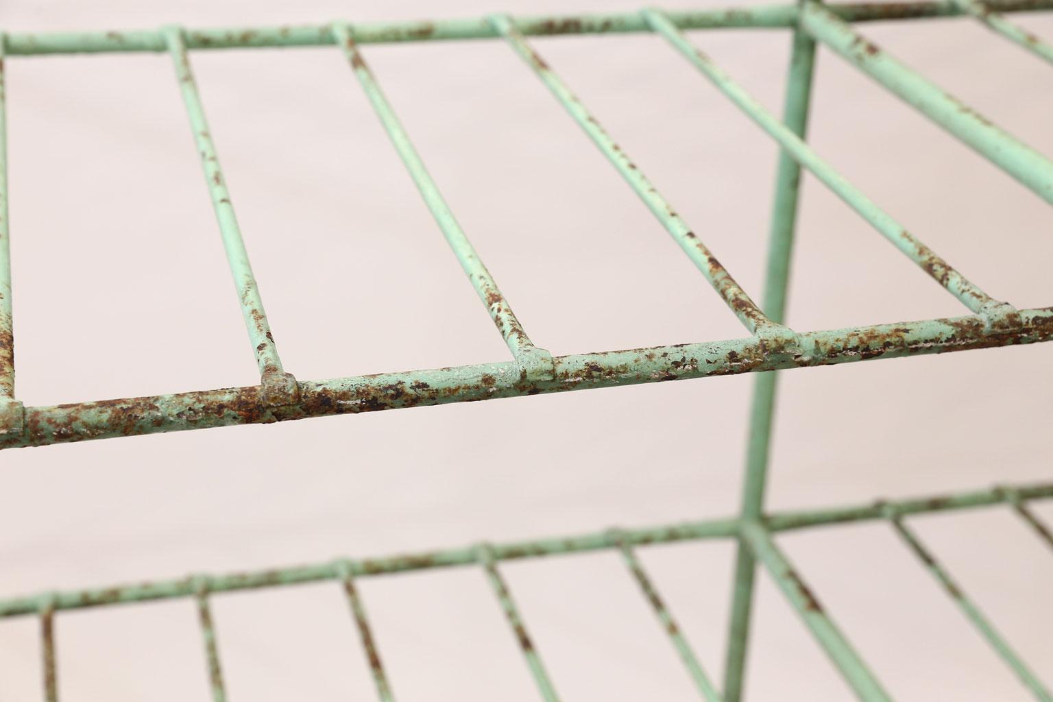 French Iron Étagère in Pale Green Paint 9