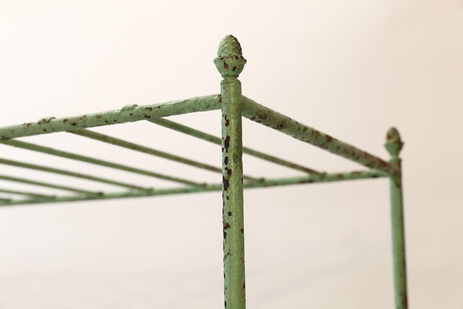 French Provincial French Iron Étagère in Pale Green Paint