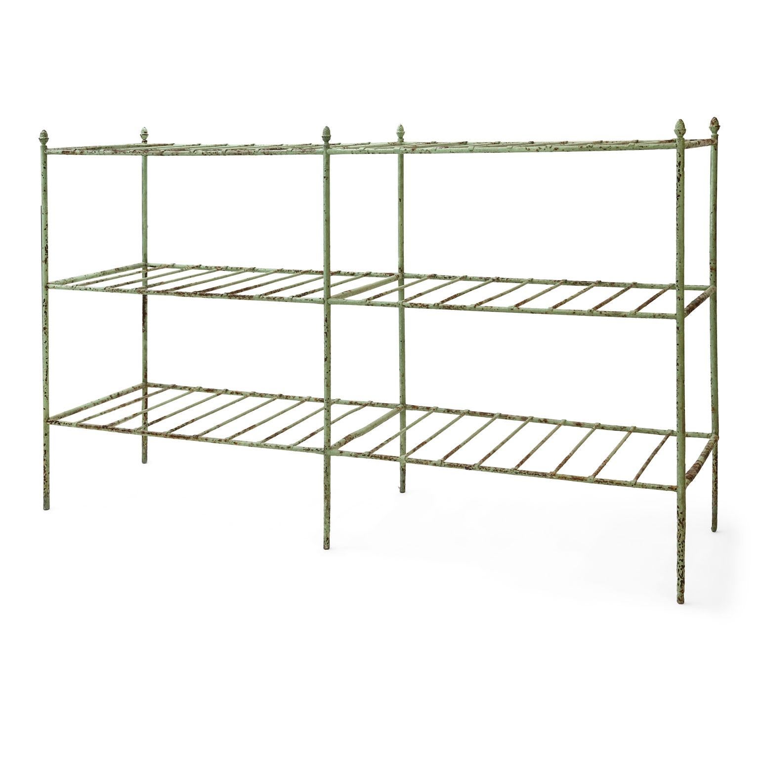 French Iron Étagère in Pale Green Paint 10