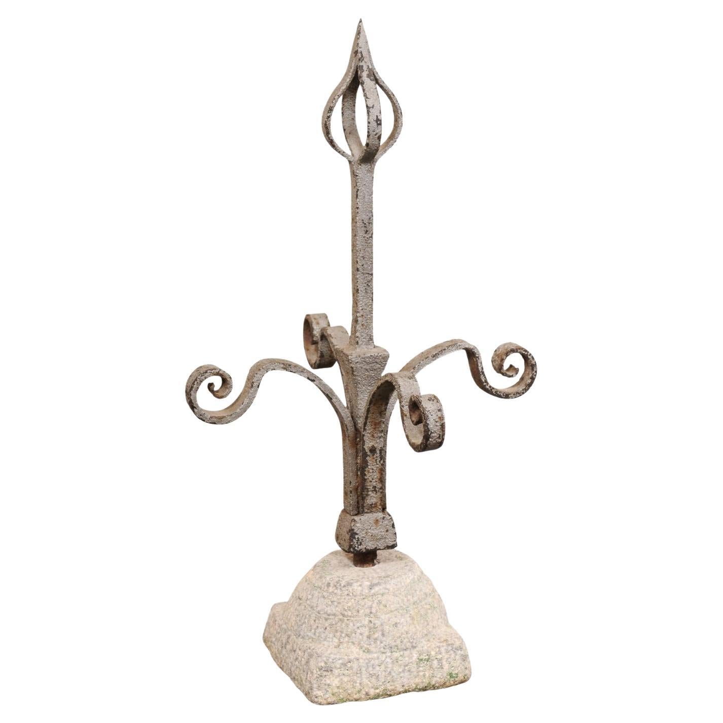 French Iron Finial in Granite Base, 19th C.