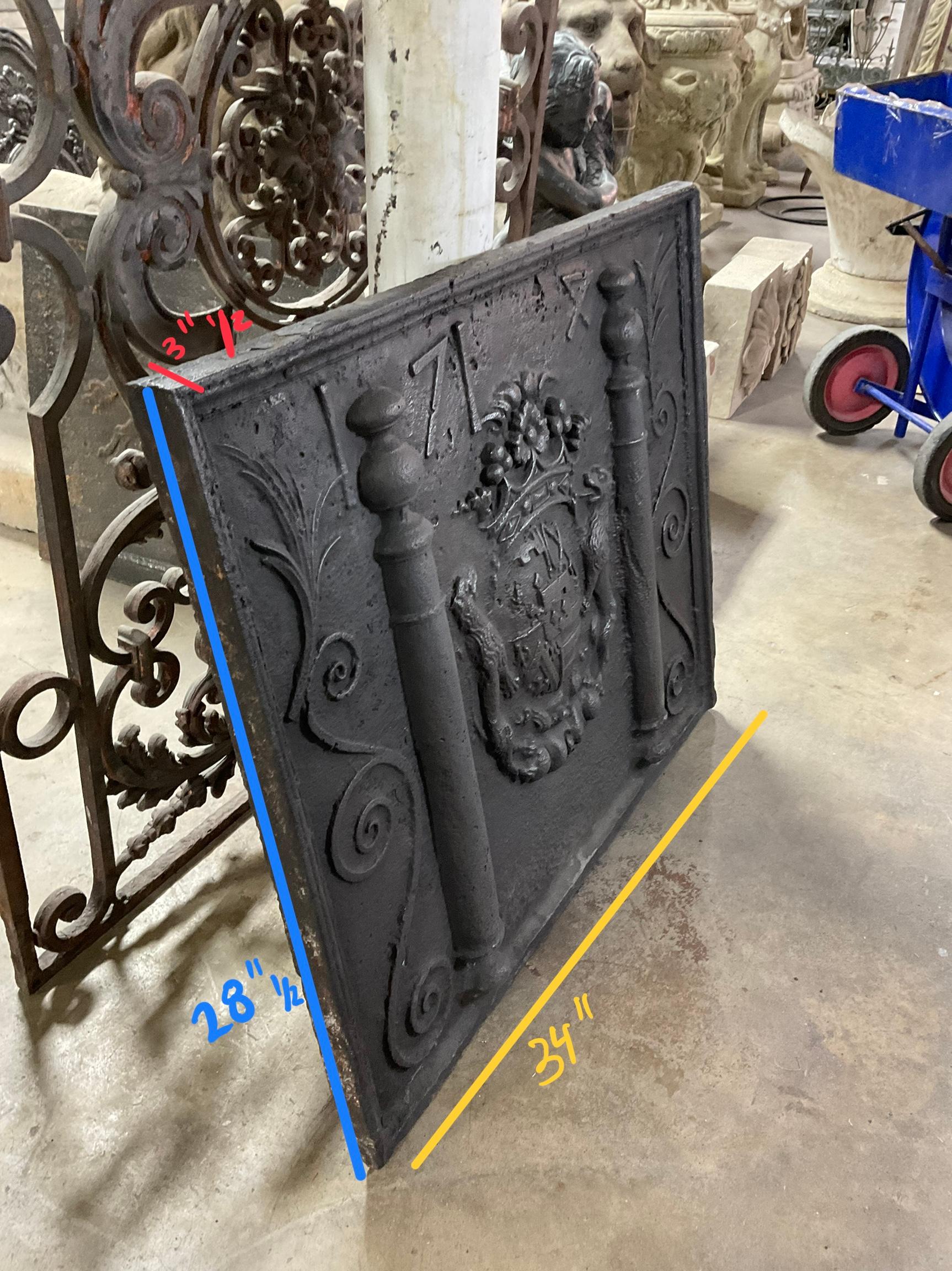 18th Century and Earlier French Iron Fireback For Sale