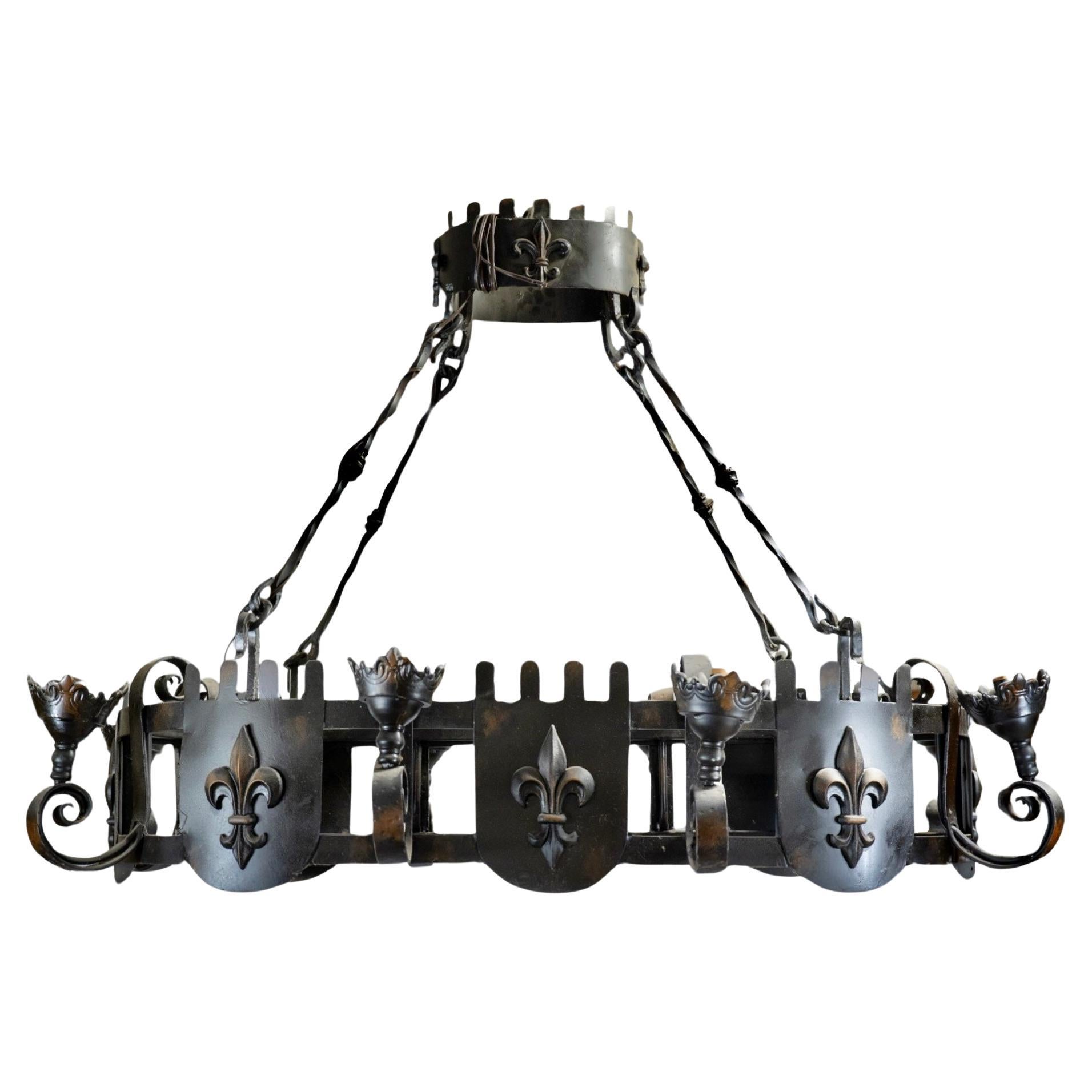 French Iron Fleur De Lis Chandelier For Sale