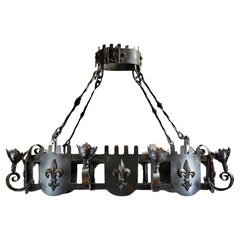 Retro French Iron Fleur De Lis Chandelier