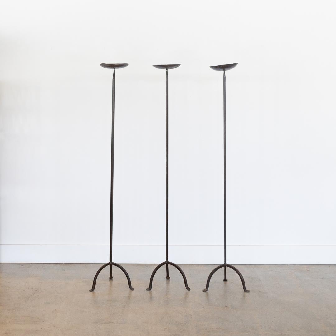 20th Century French Iron Floor Candle Sticks, Set of 3