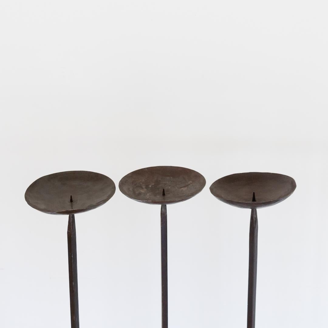 French Iron Floor Candle Sticks, Set of 3 2