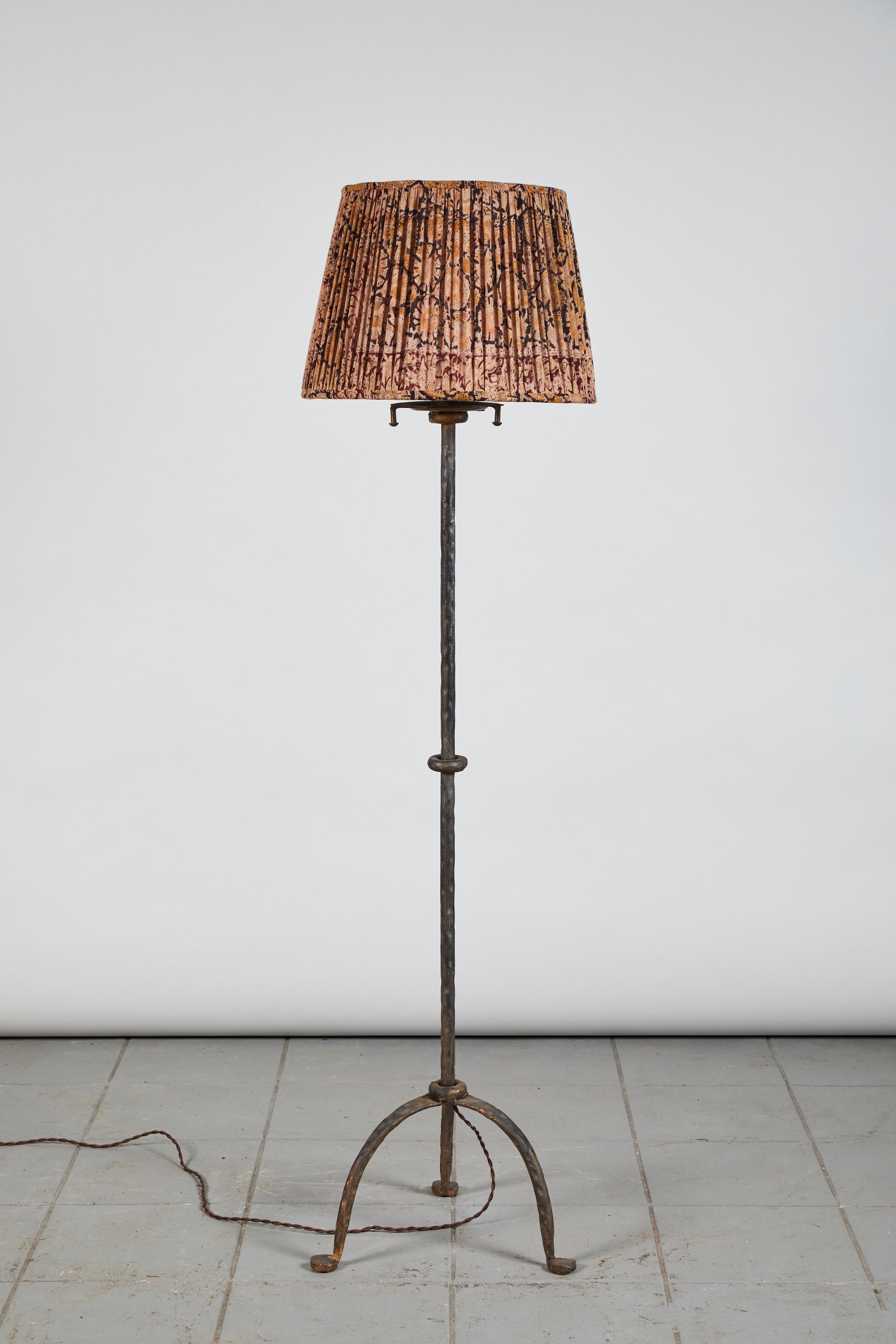 French Iron Floor Lamp with Shirred Lampshade In Good Condition In Los Angeles, CA