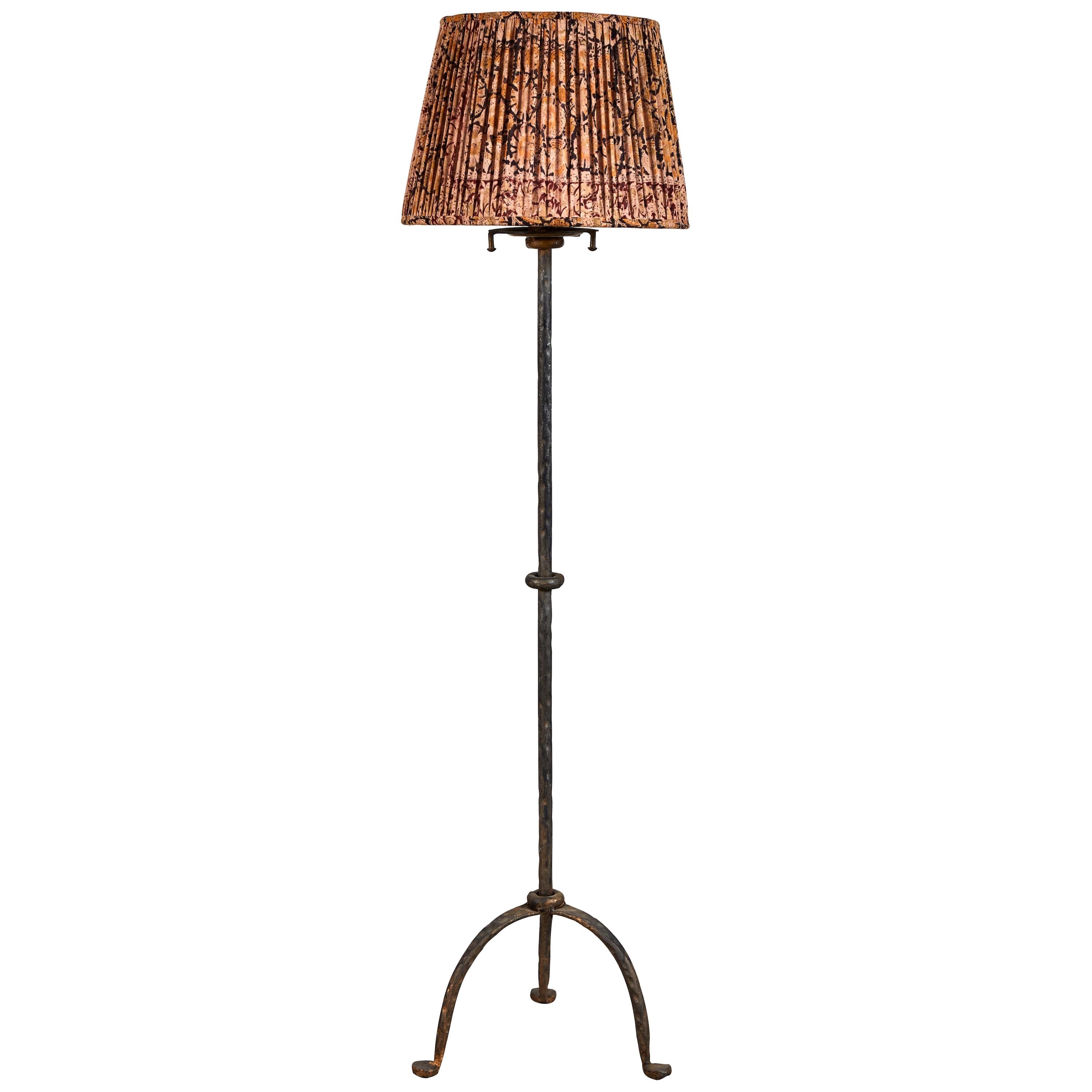 French Iron Floor Lamp with Shirred Lampshade