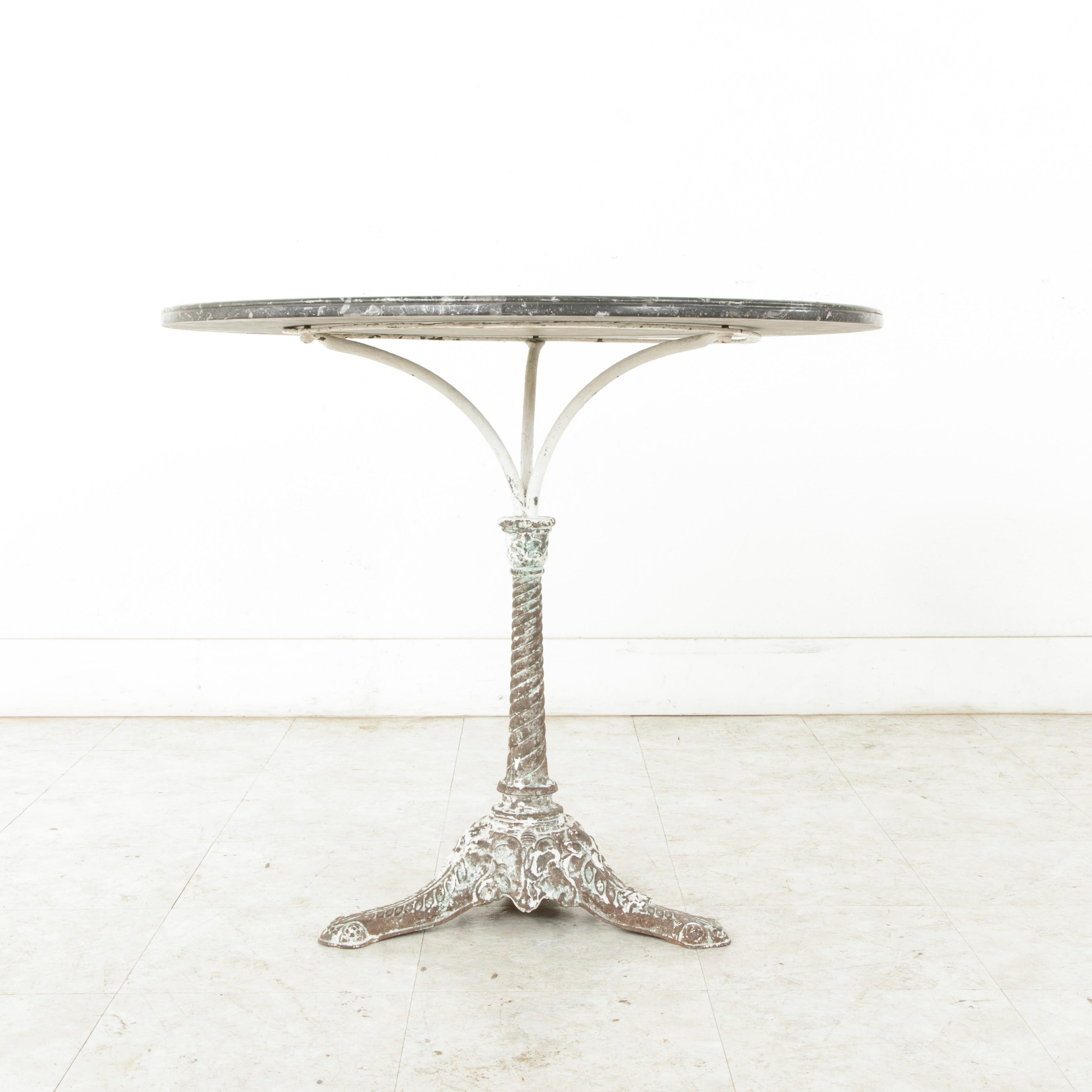 Early 20th Century French Iron Garden Table with Marble Top, circa 1900