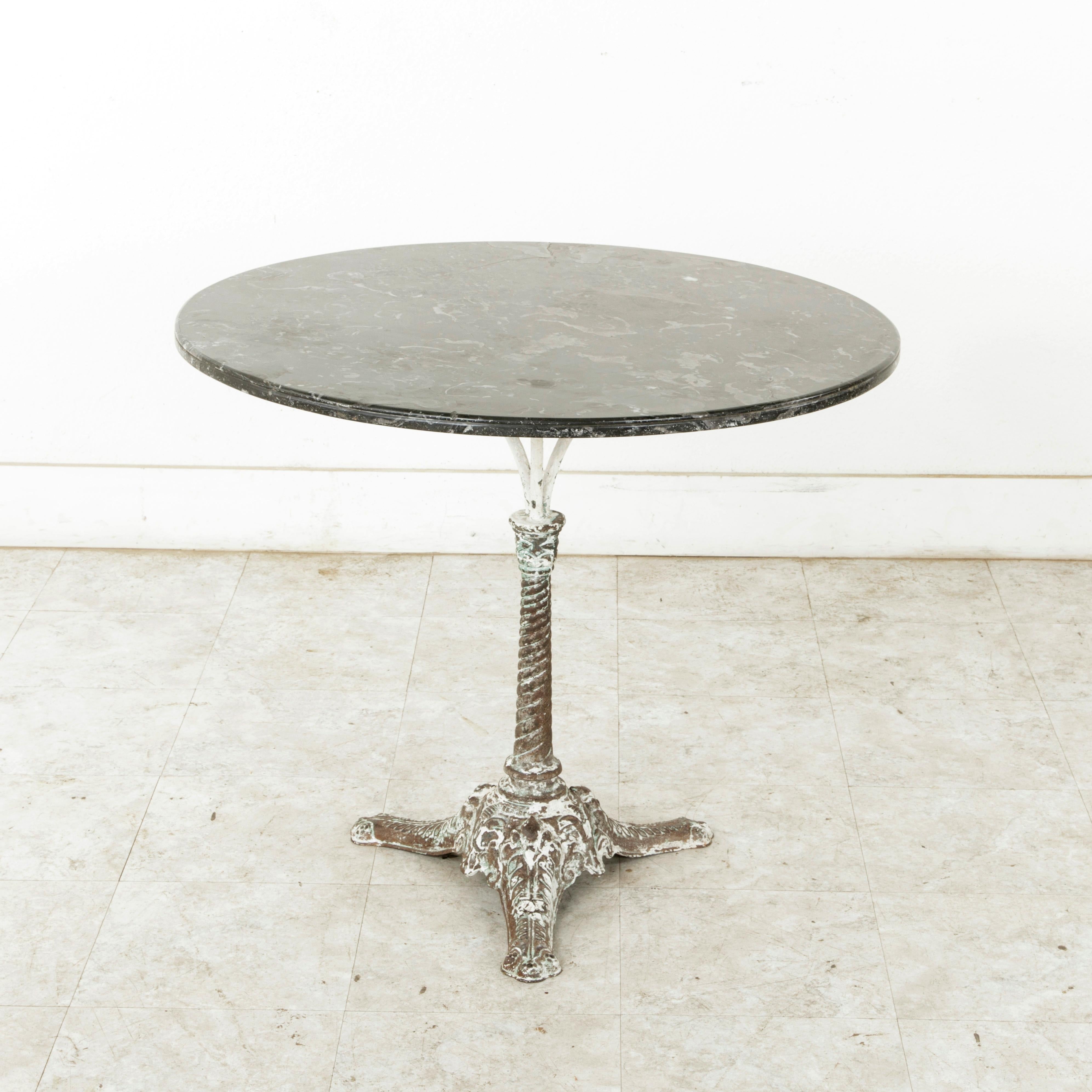 French Iron Garden Table with Marble Top, circa 1900 1