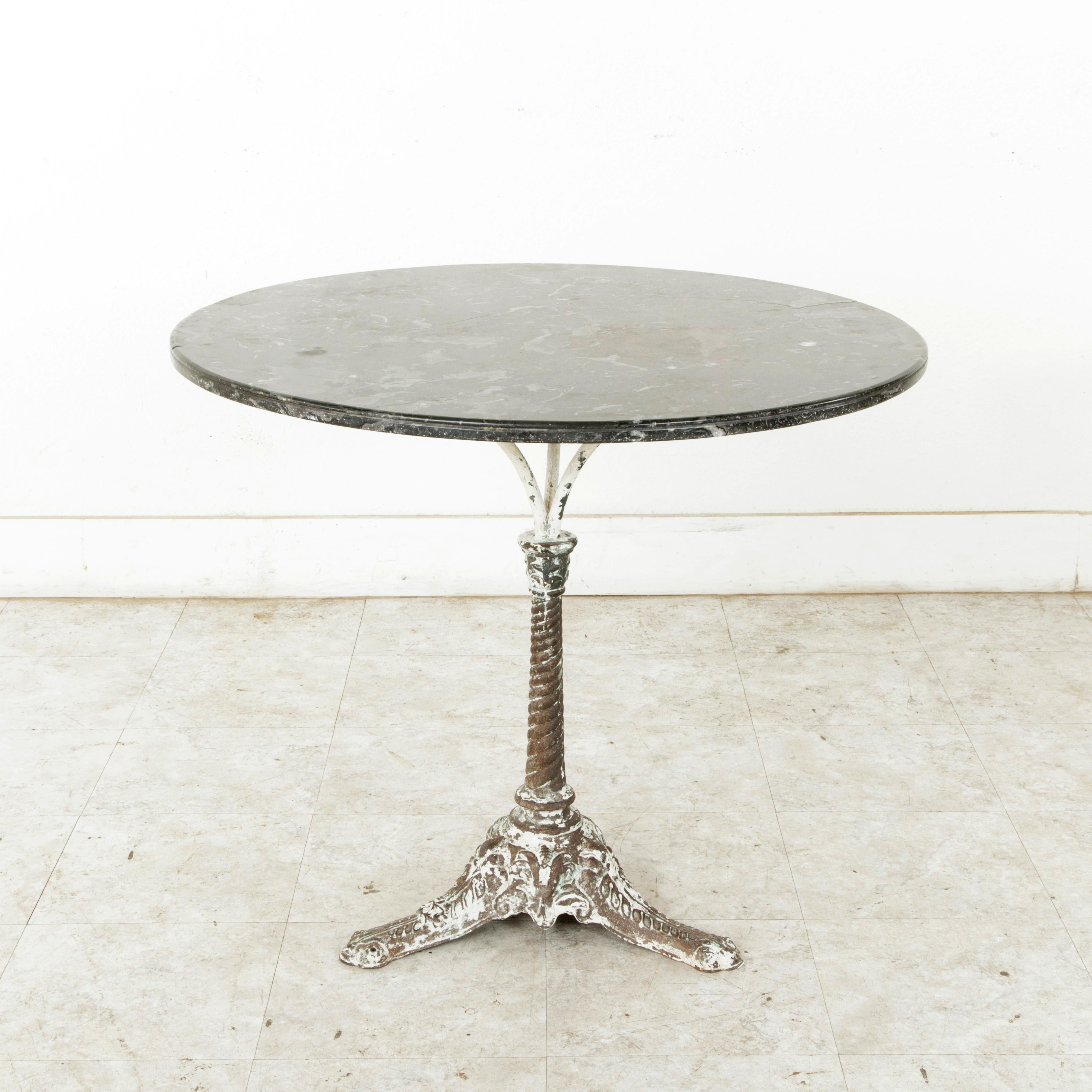 French Iron Garden Table with Marble Top, circa 1900 2