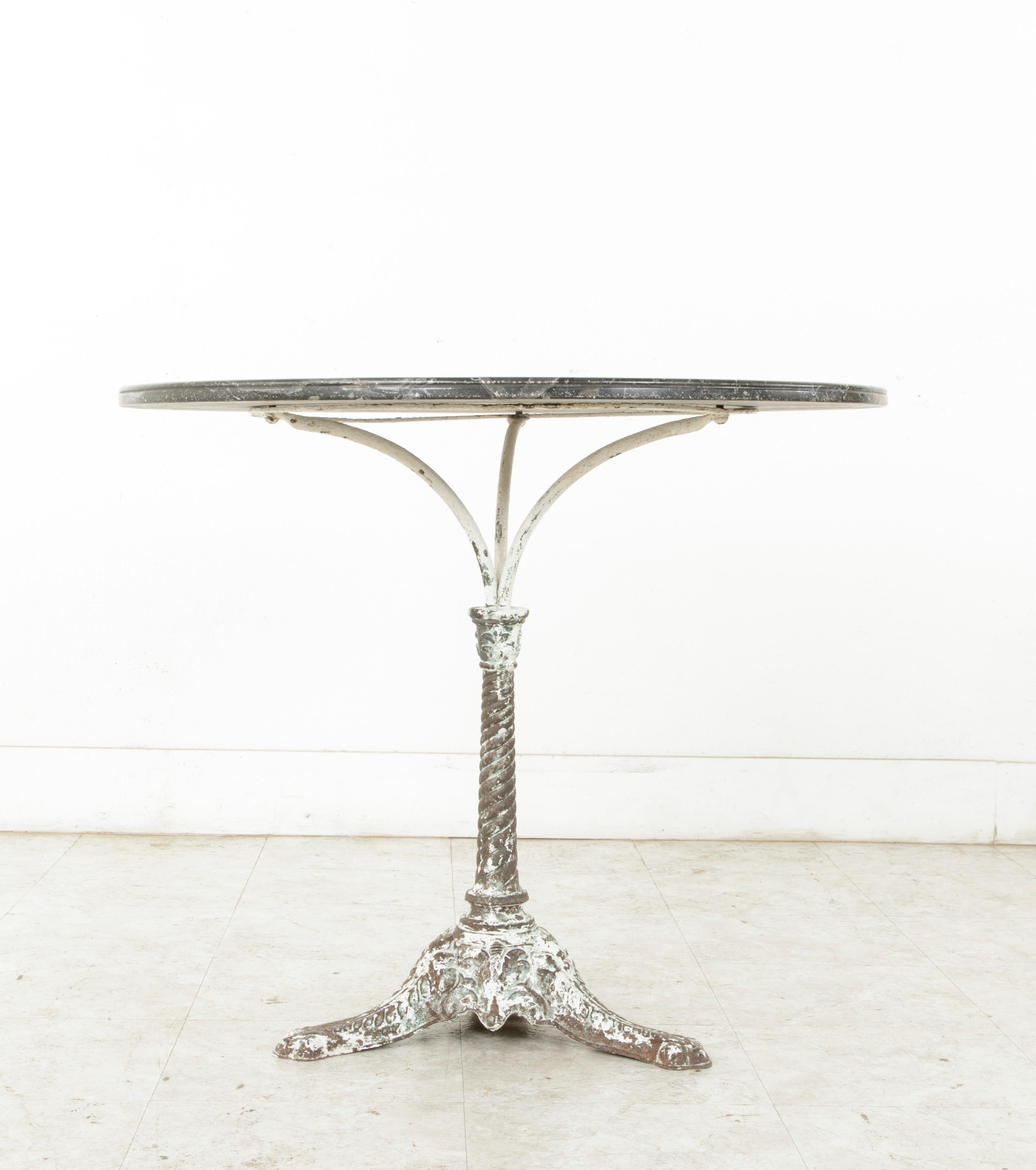 French Iron Garden Table with Marble Top, circa 1900 4