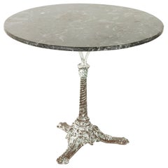 French Iron Garden Table with Marble Top, circa 1900