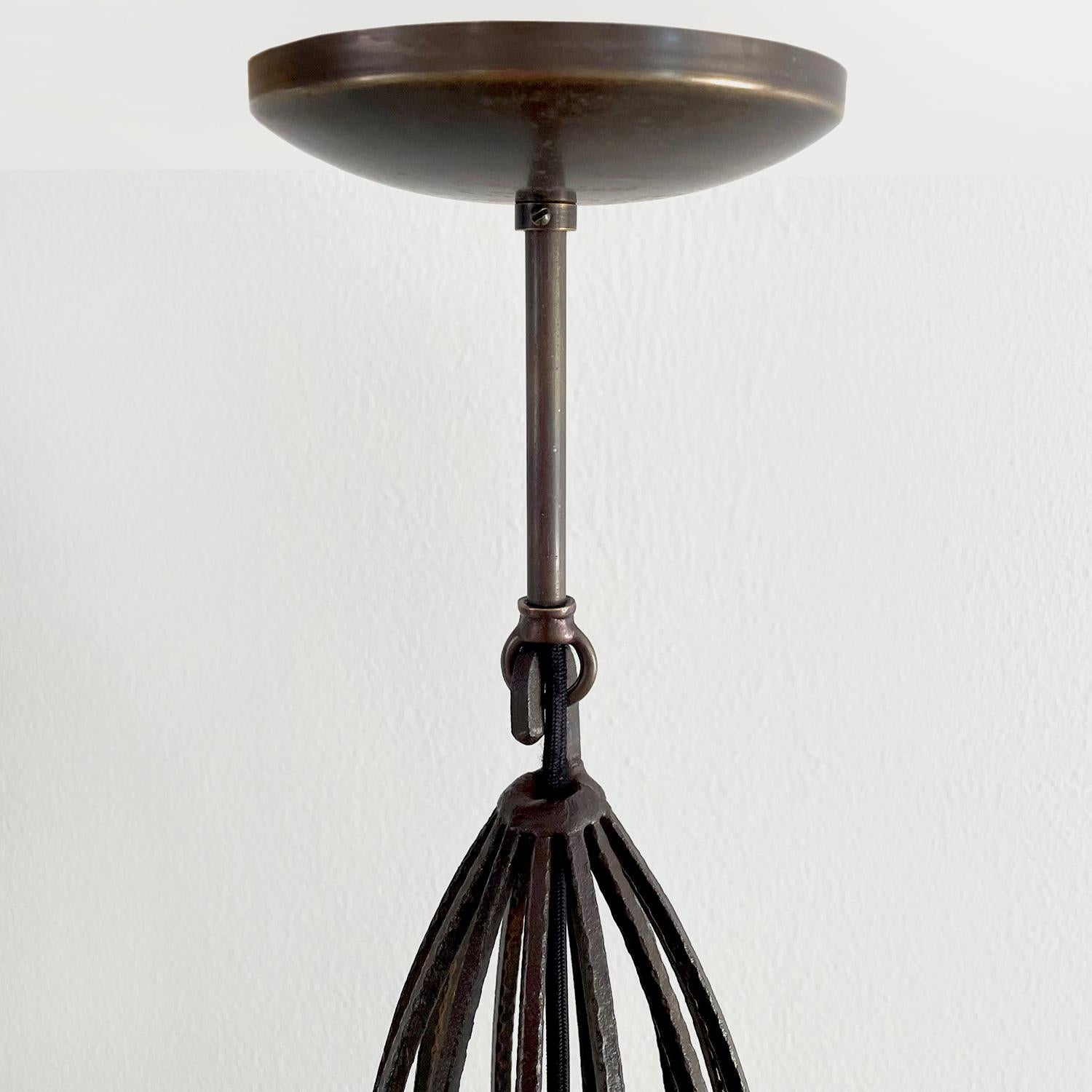 French Iron & Glass Pendant Light  In Good Condition For Sale In Los Angeles, CA