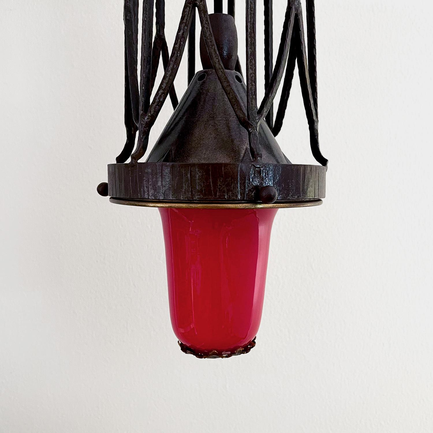 French Iron & Glass Pendant Light  For Sale 3