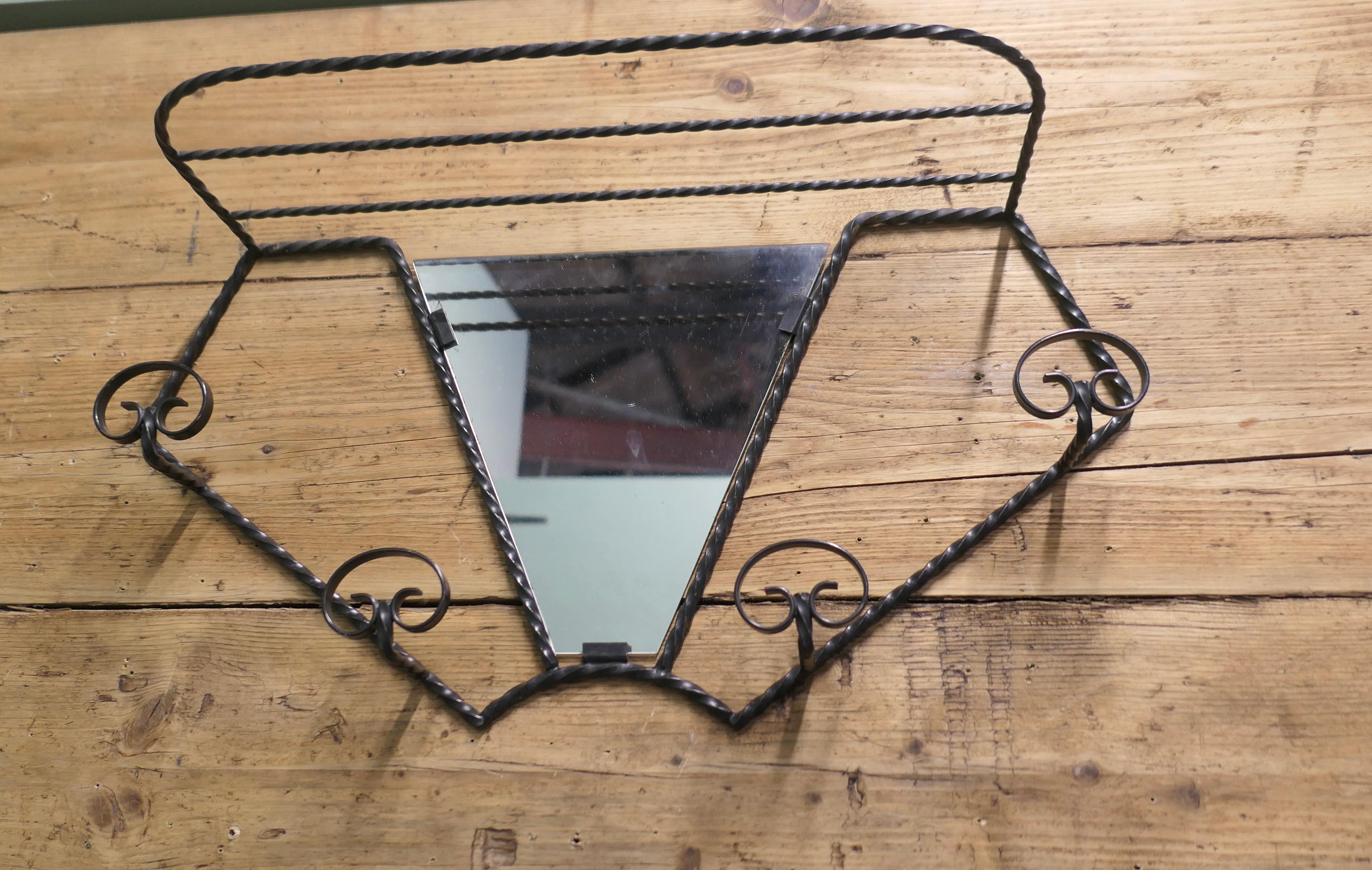 French Iron Hat and Coat Rack with Shelf & Mirror In Good Condition For Sale In Godshill, Isle of Wight