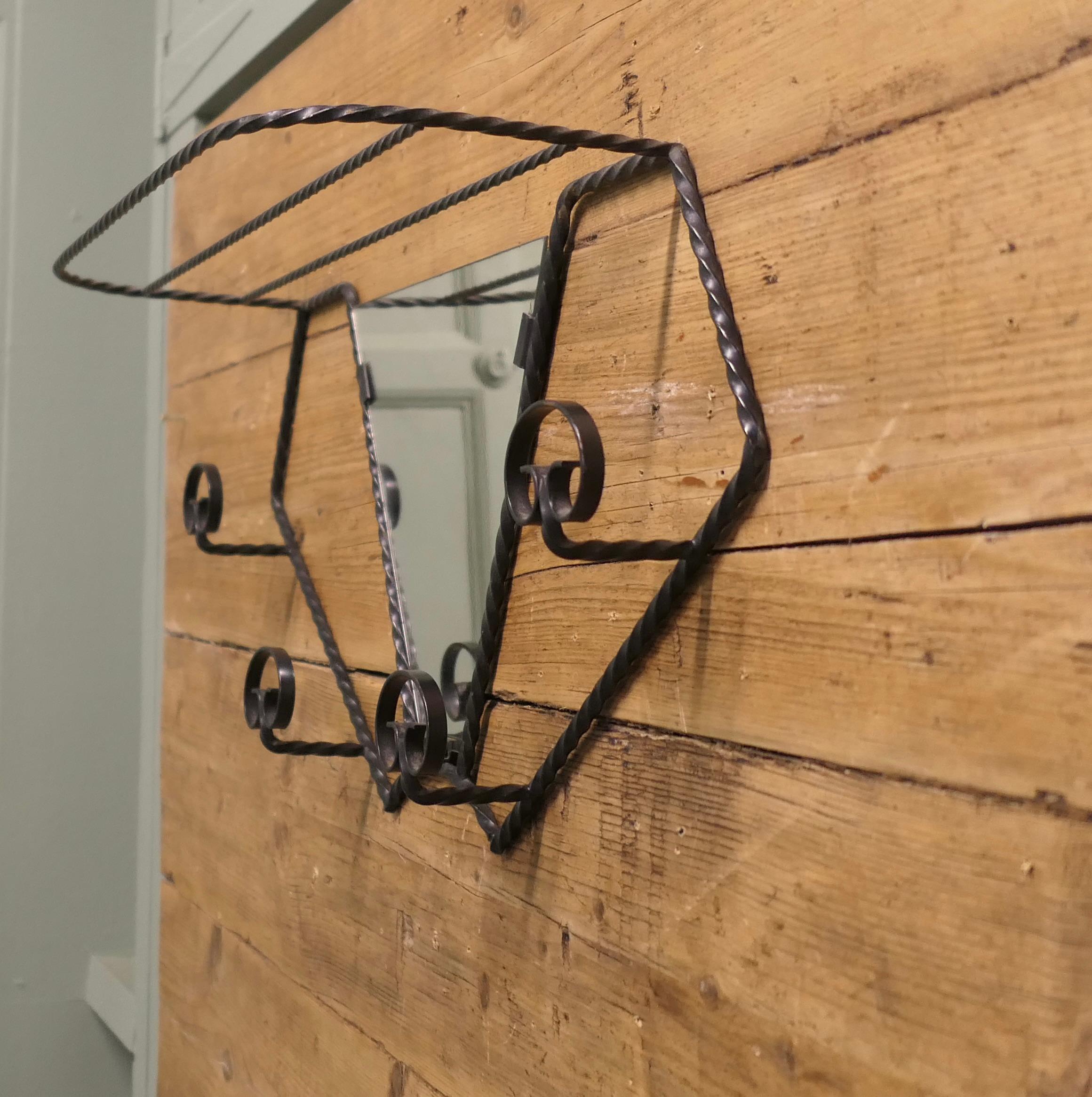 French Iron Hat and Coat Rack with Shelf & Mirror For Sale 1
