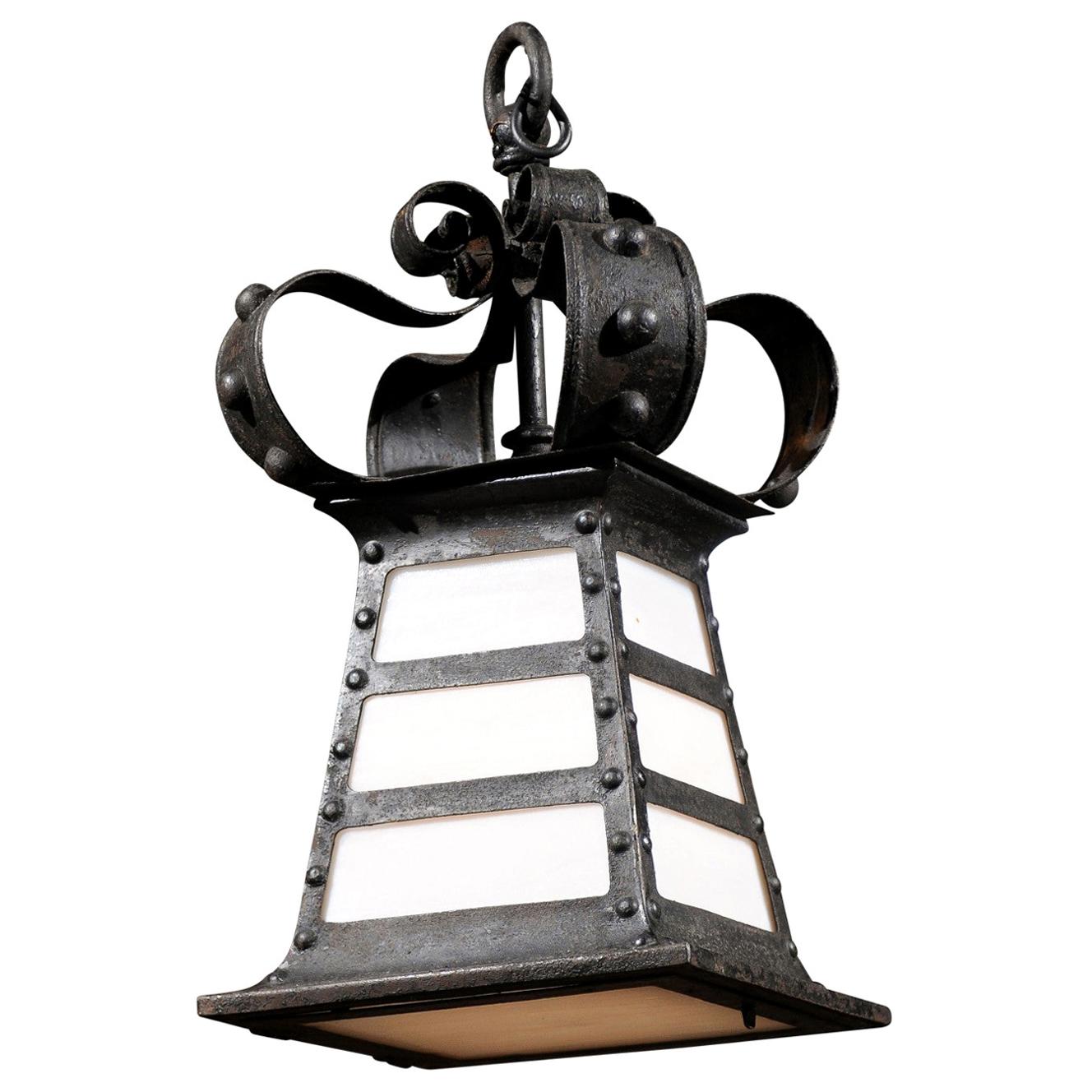 French Iron Lantern, Early 20th Century For Sale