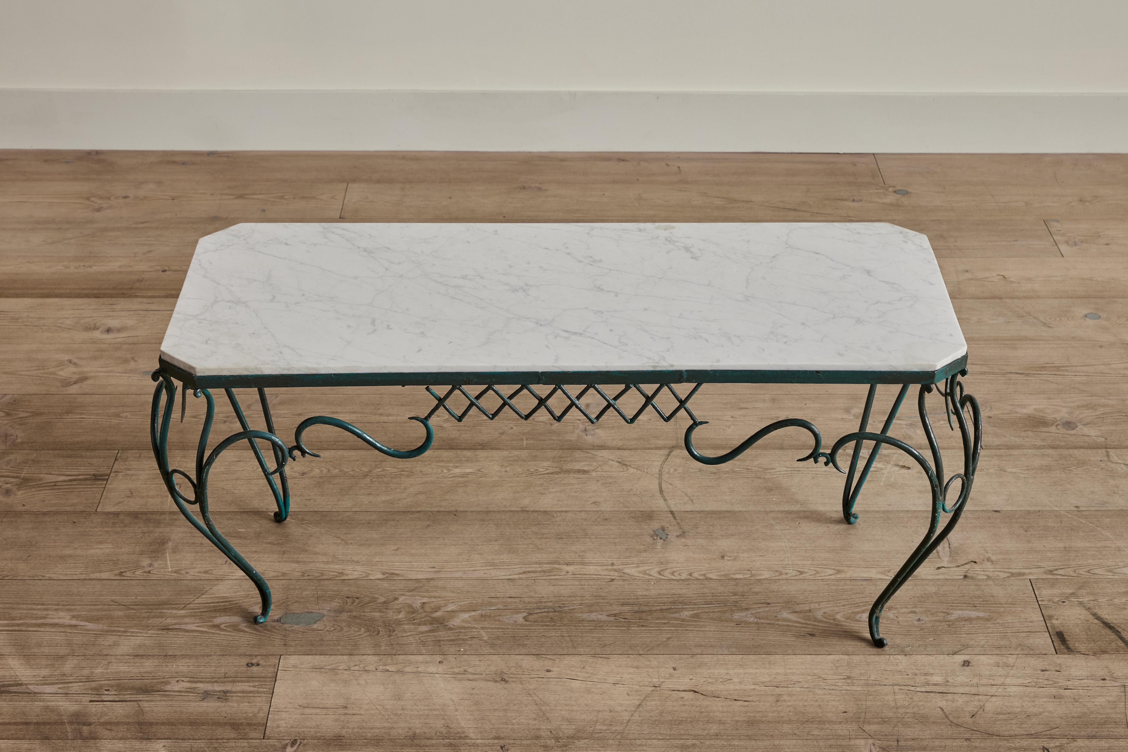French Iron & Marble Console Table In Good Condition For Sale In Los Angeles, CA