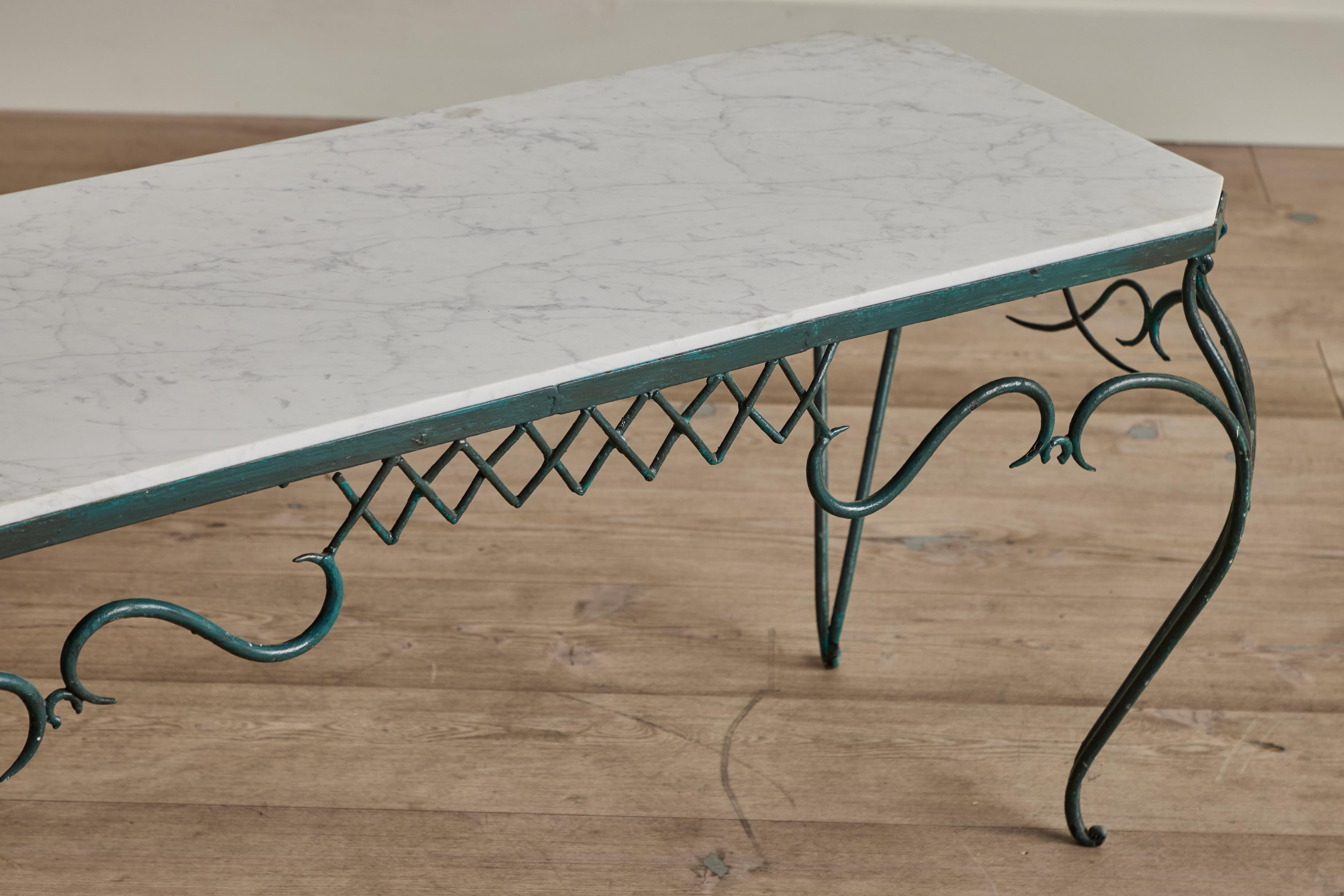 French Iron & Marble Coffee Table In Good Condition For Sale In Los Angeles, CA
