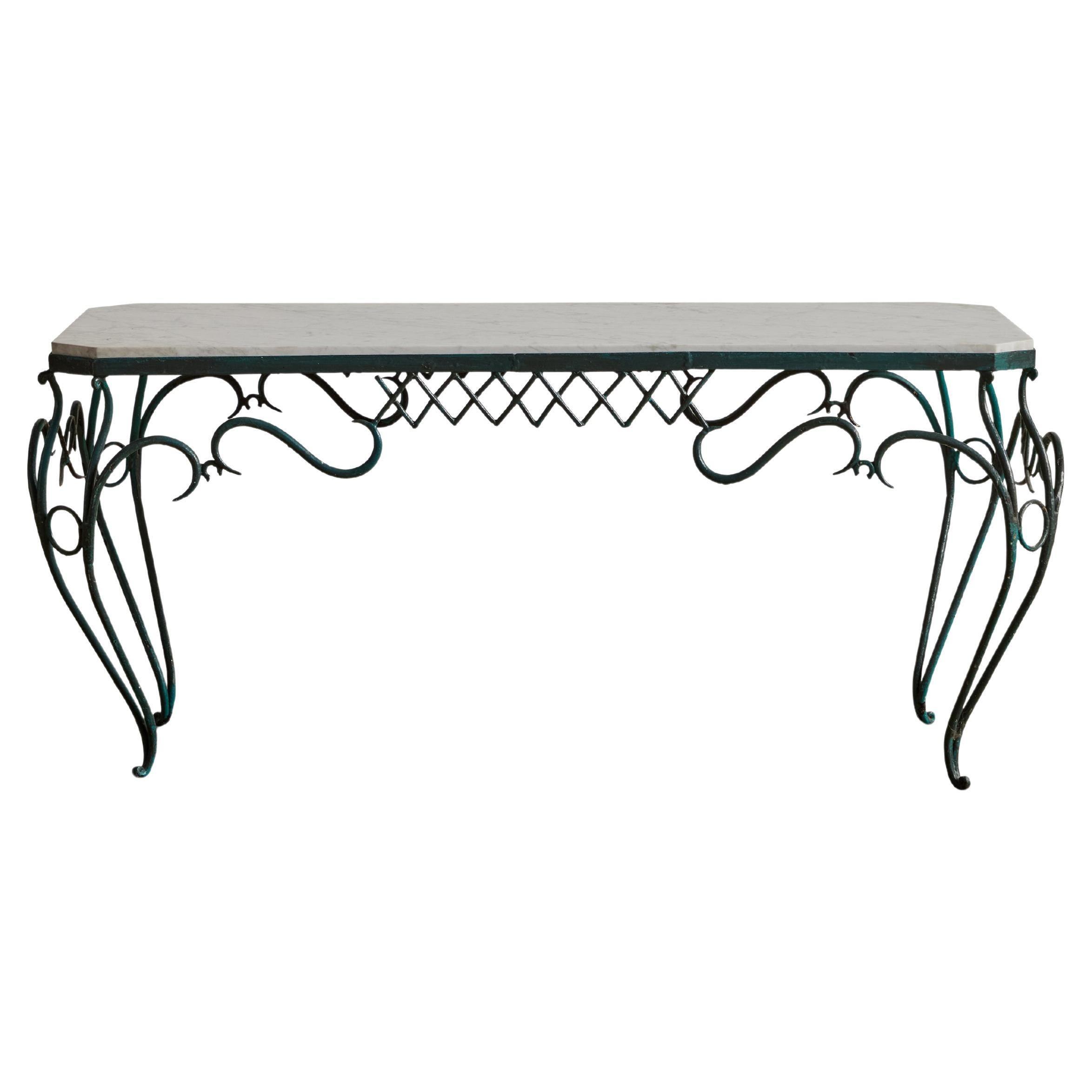 French Iron & Marble Console Table For Sale