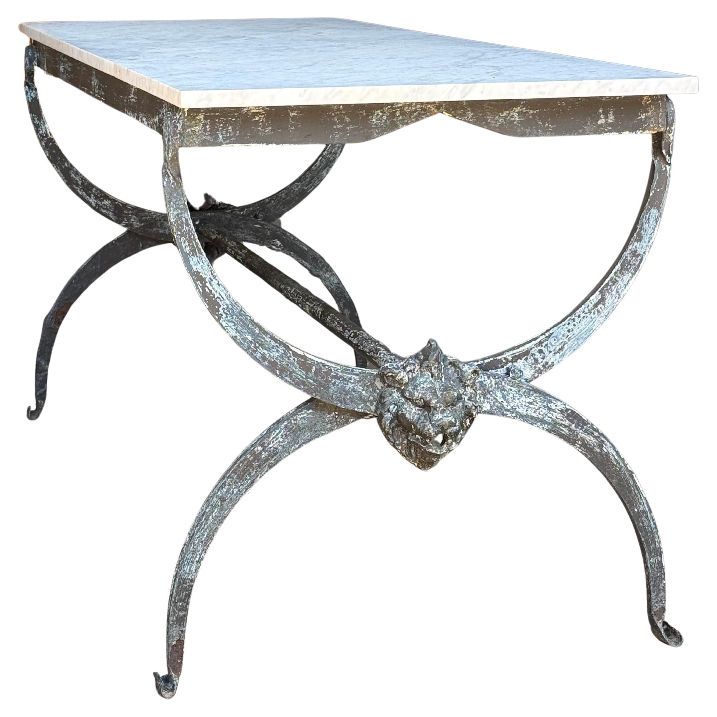 French Iron & Marble Garden Table en vente