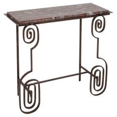 French Iron Marble Top Console Table