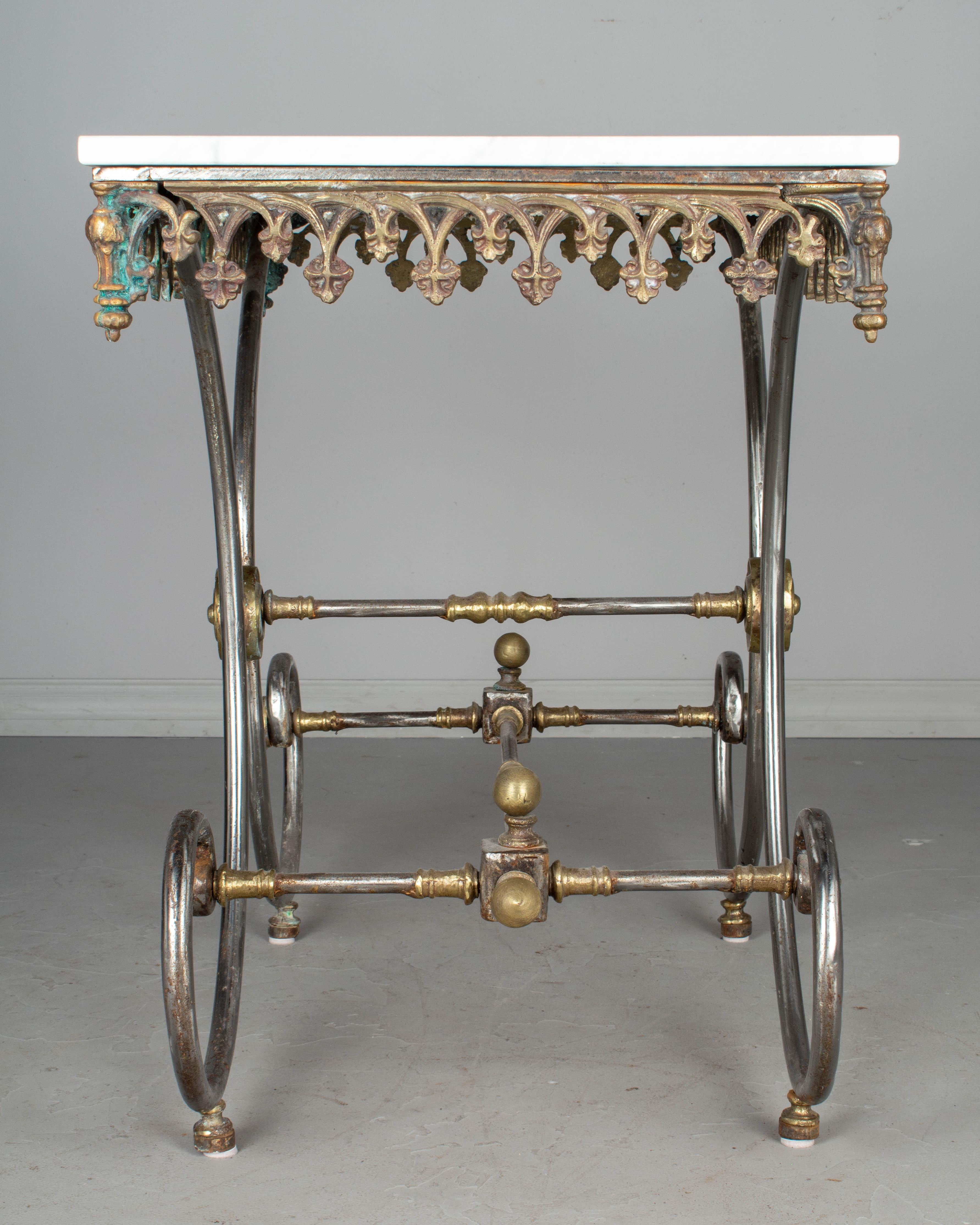 French Provincial French Iron Marble-Top Pastry Table