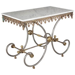 Vintage French Iron Marble-Top Pastry Table