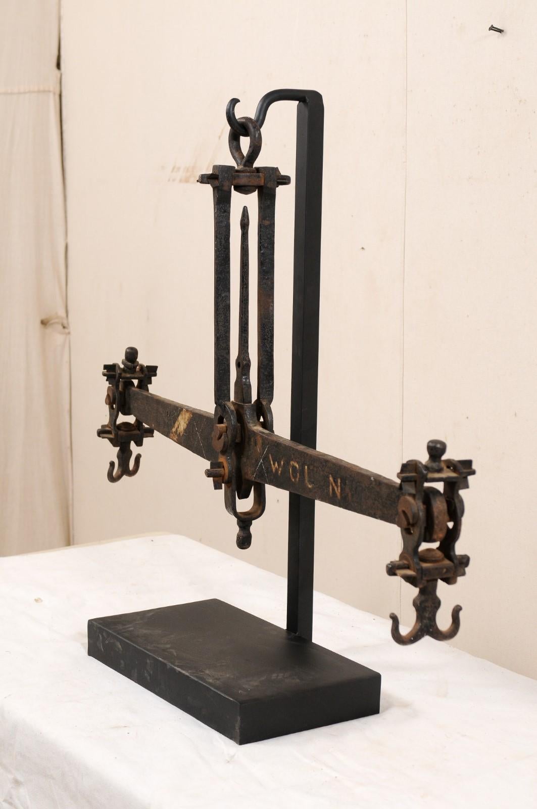 20th Century French Iron Mercantile Scale on Custom Stand, a Great Decorative Piece For Sale