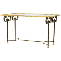 French Iron Metal and Mirror Topped Coffee Table, 1940s